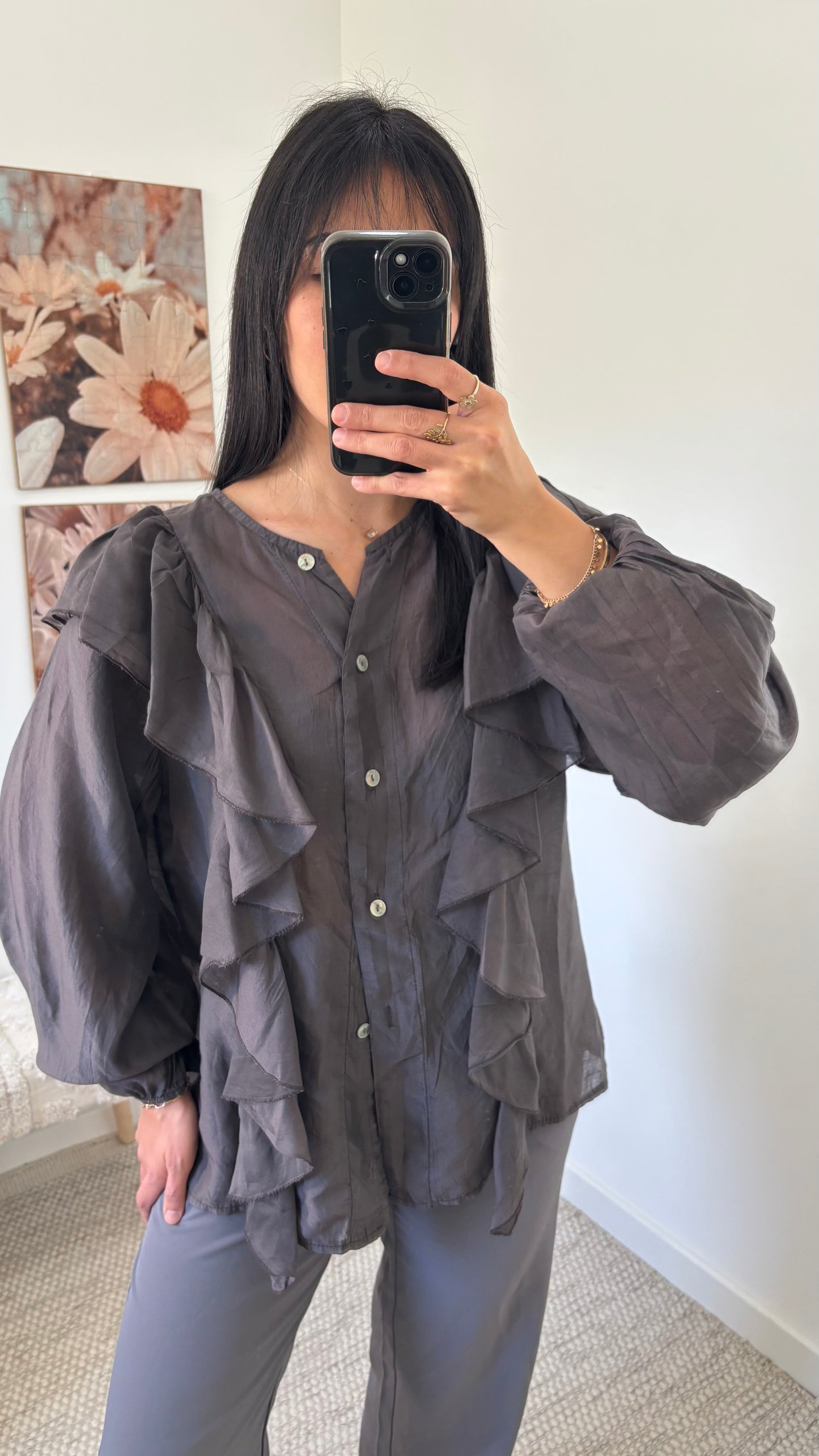 Chemise volantée - chocolat