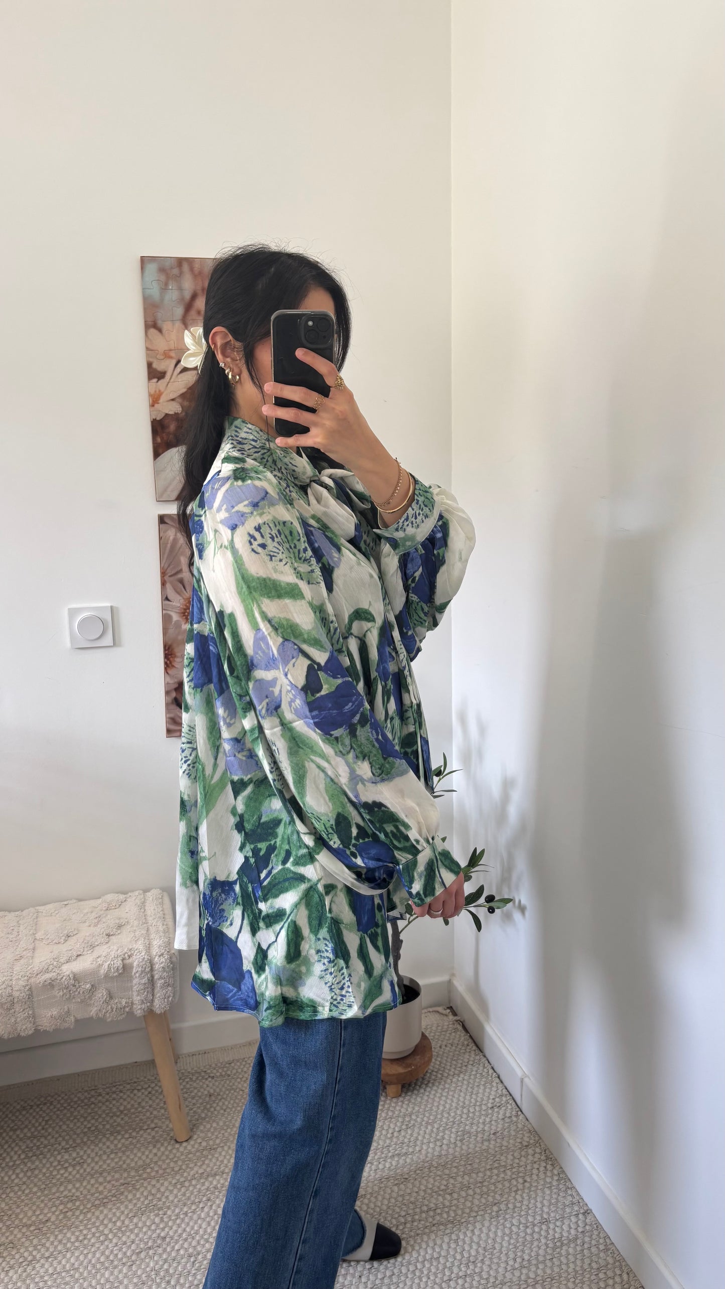 Blouse fleurie bleu/vert