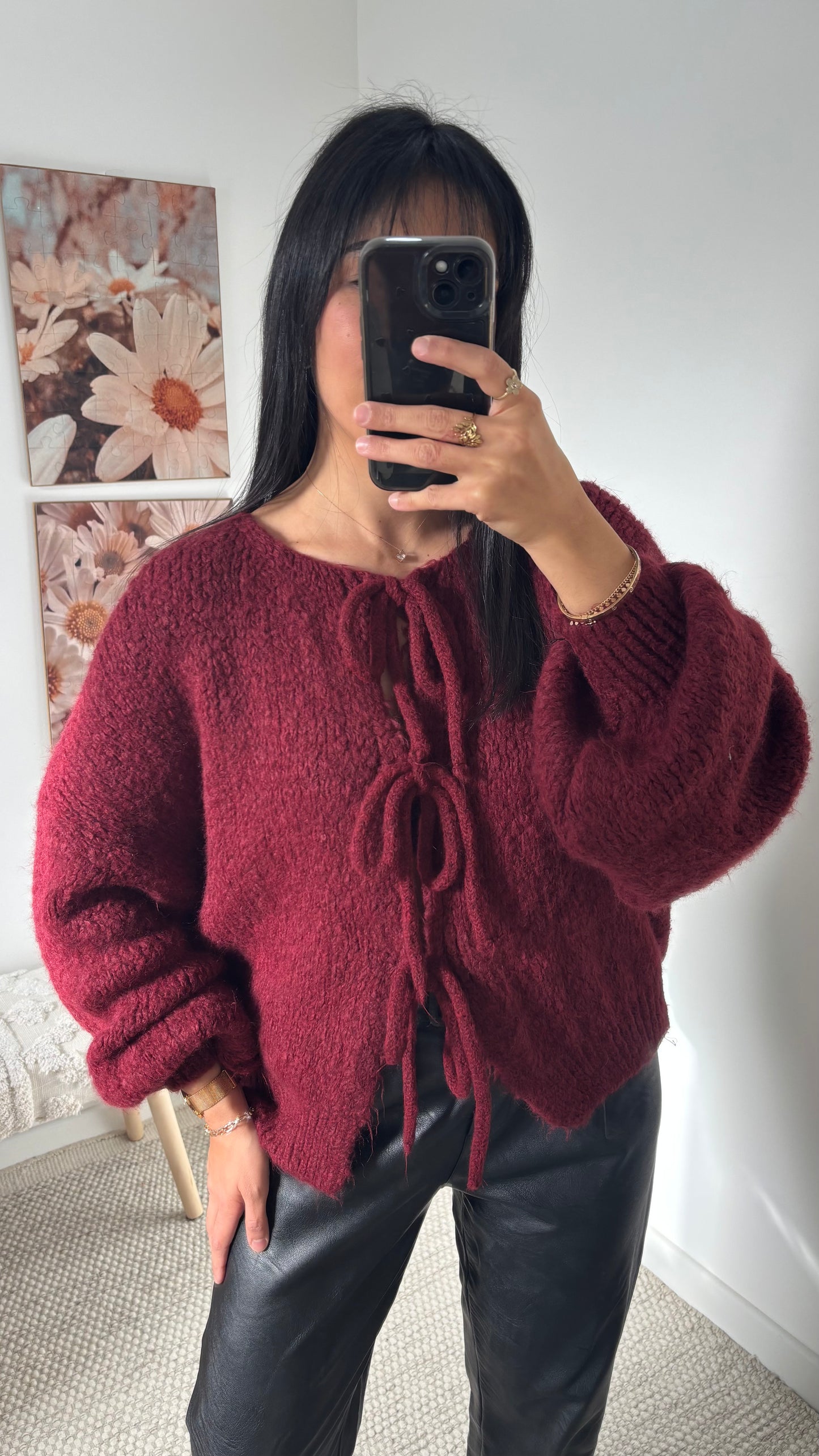 Cardigan noeuds - bordeaux