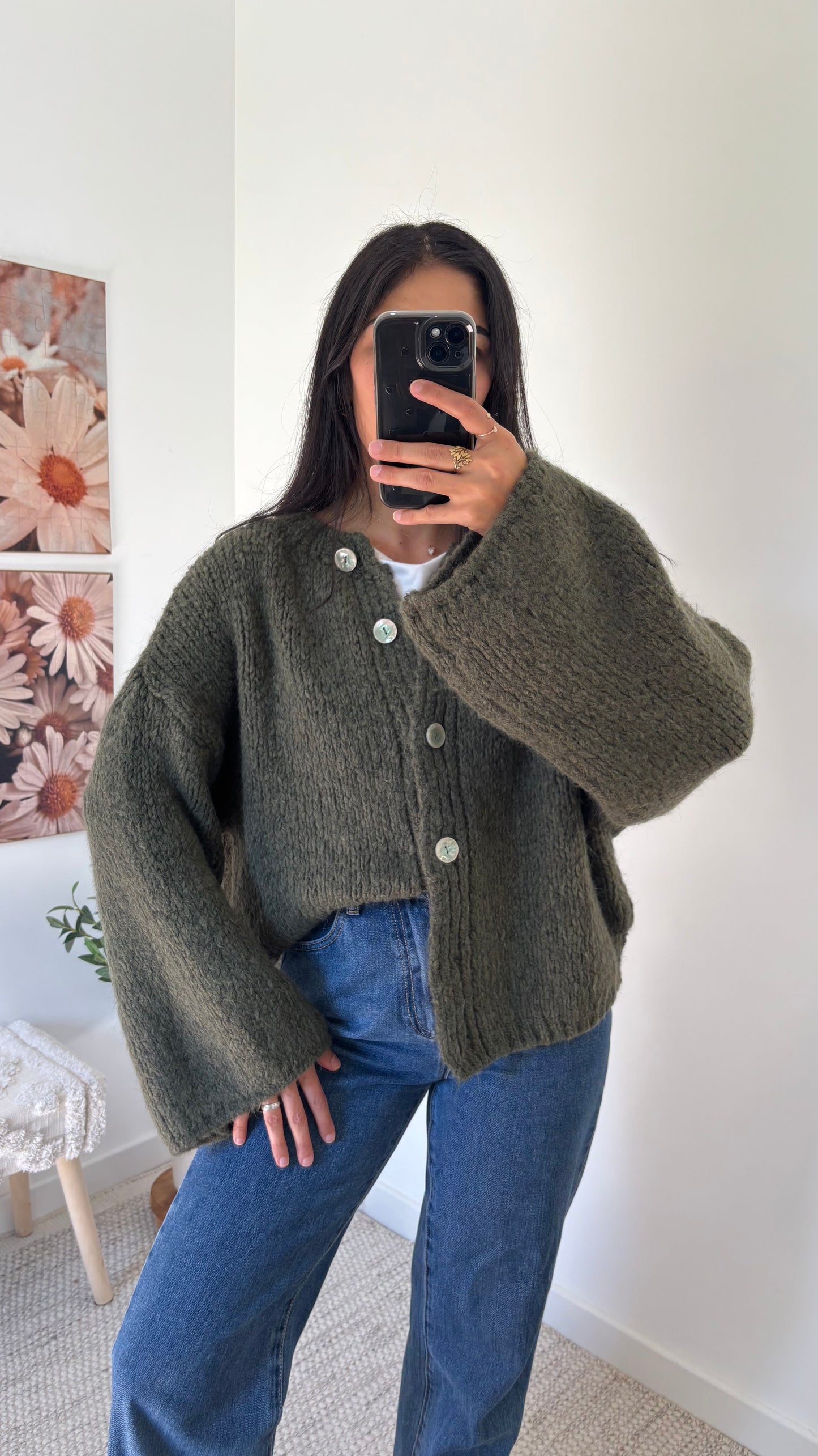 Cardigan boutonné kaki