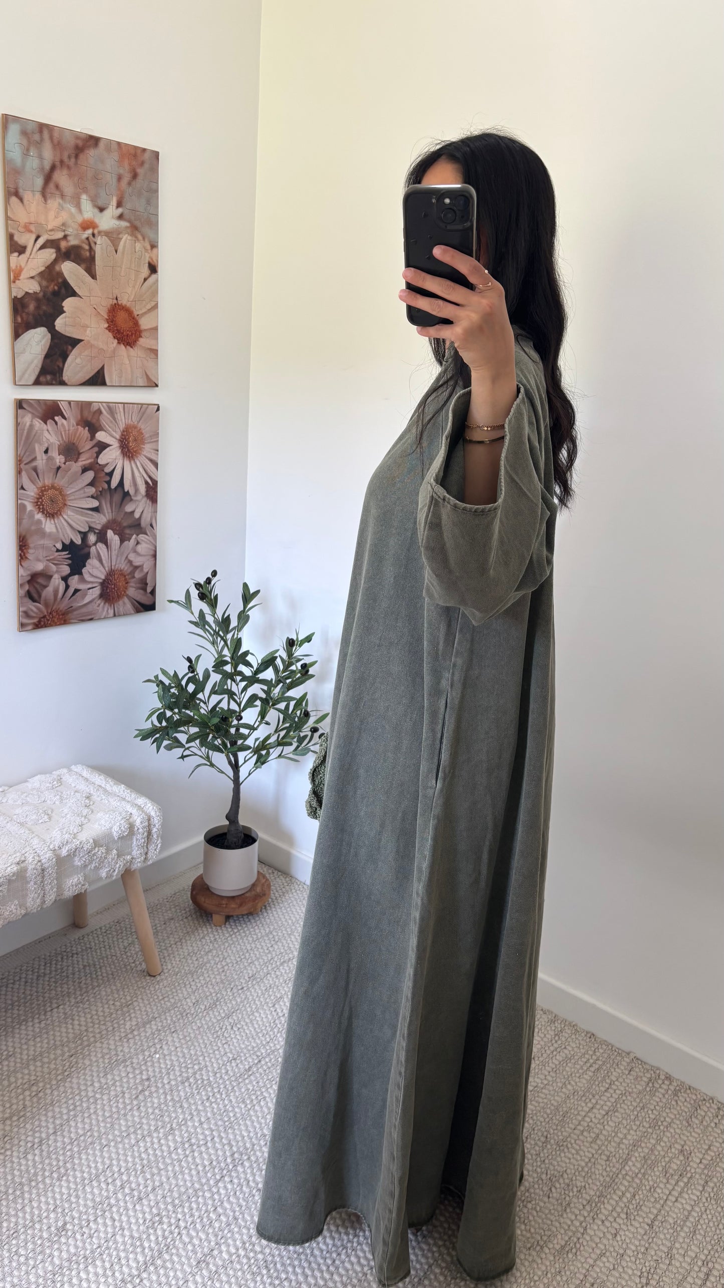 Robe jean longue - kaki
