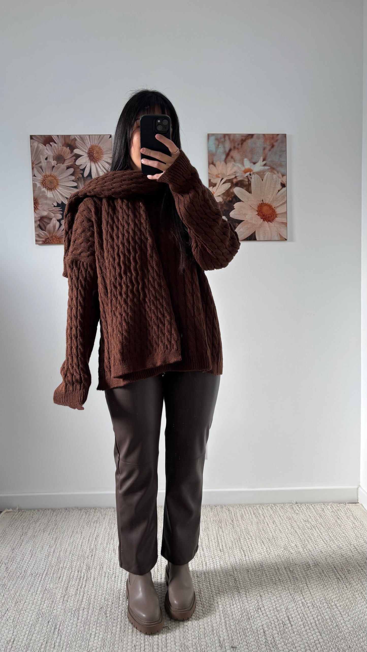 Pull + écharpe chocolat