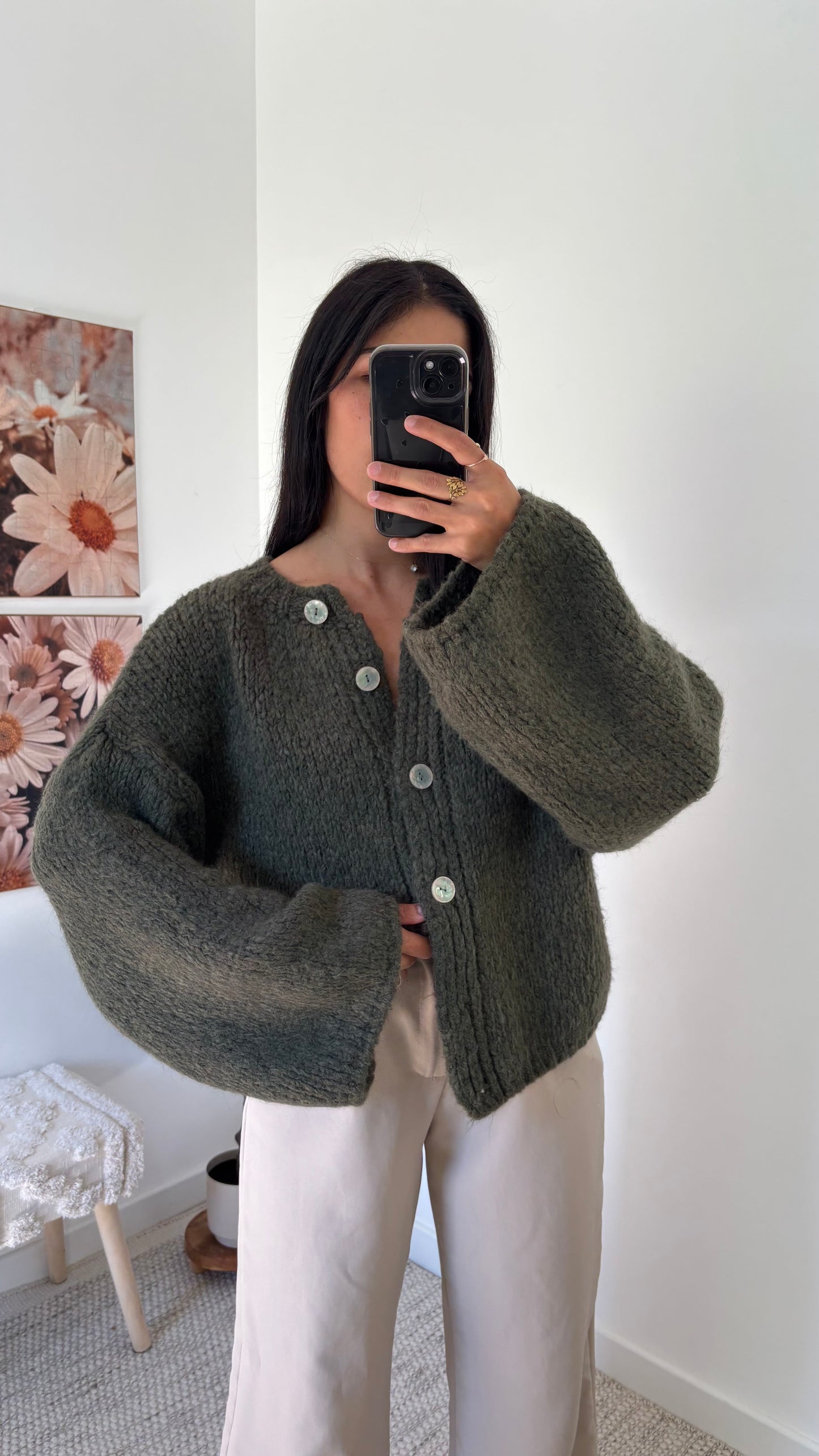 Cardigan boutonné kaki