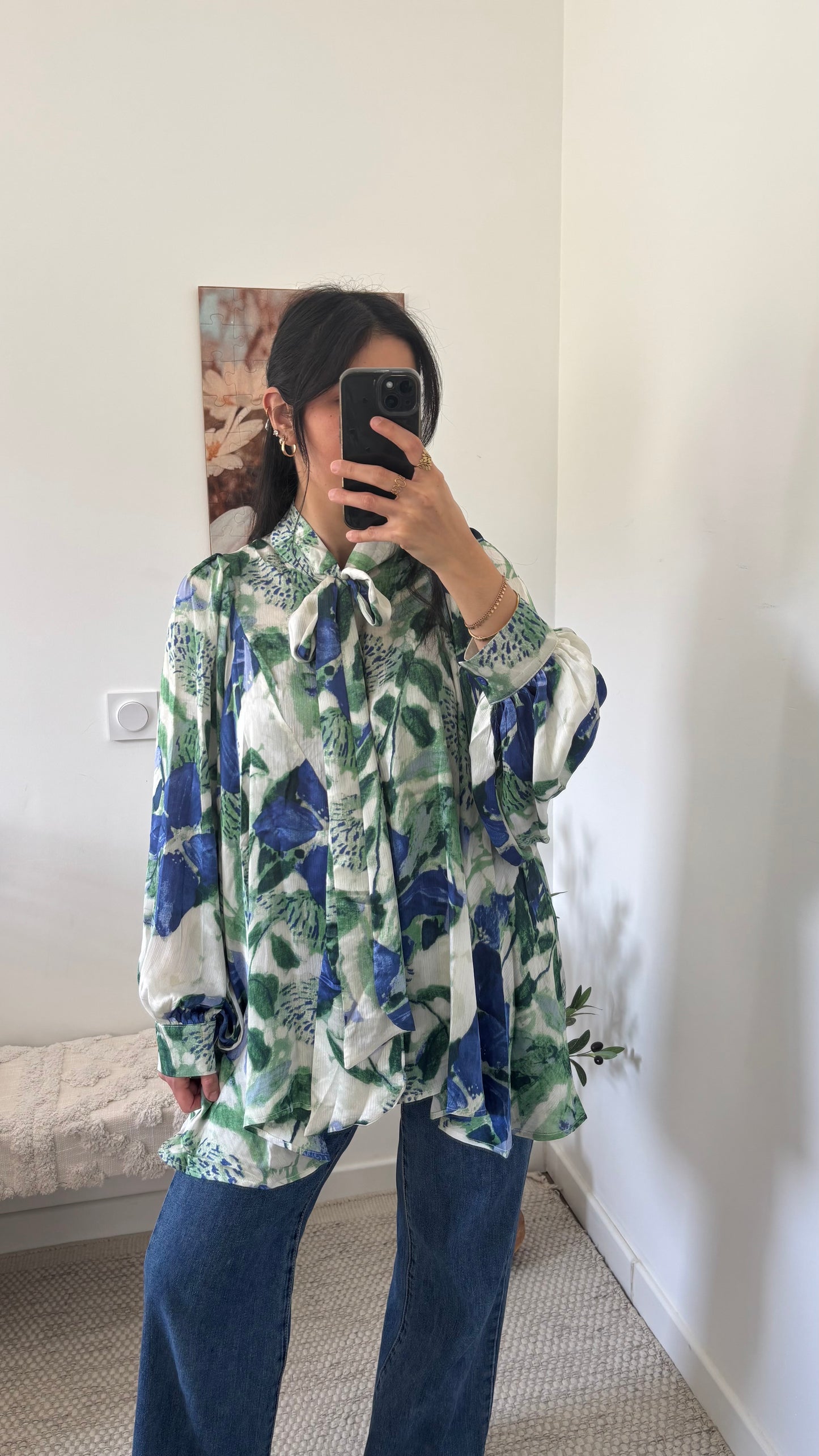 Blouse fleurie bleu/vert