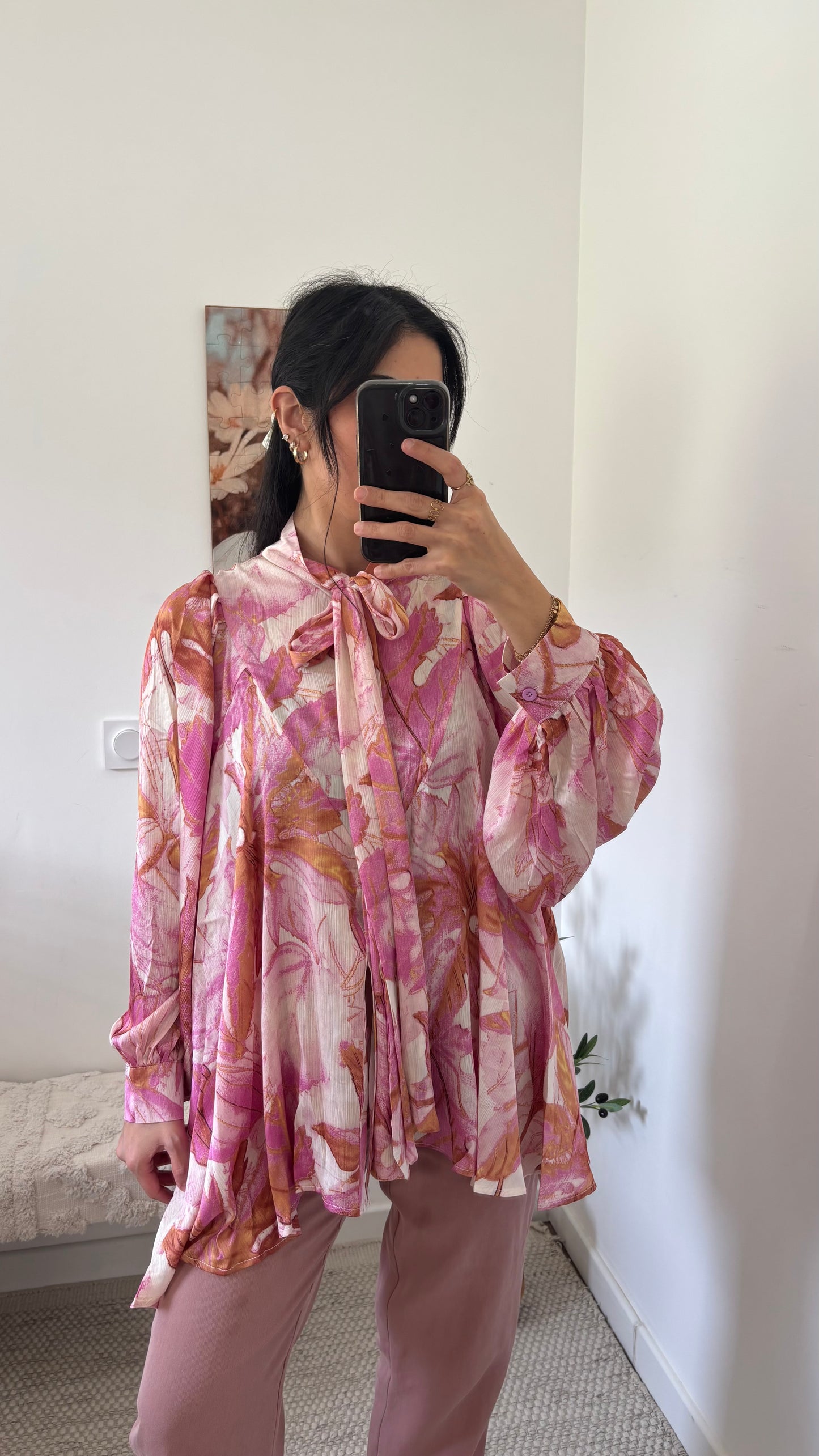 Blouse fleurie rose