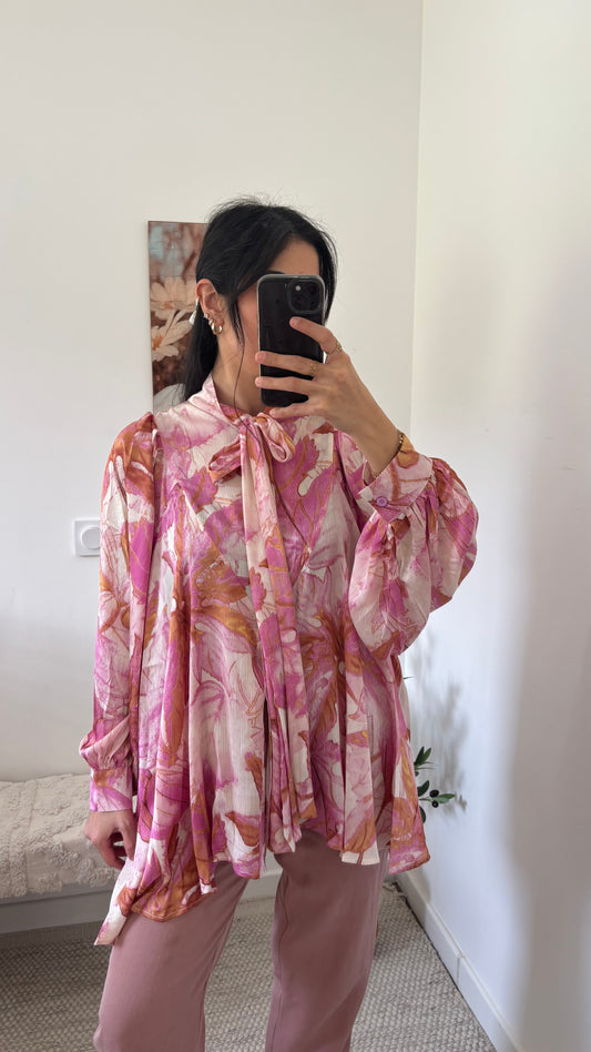 Blouse fleurie rose