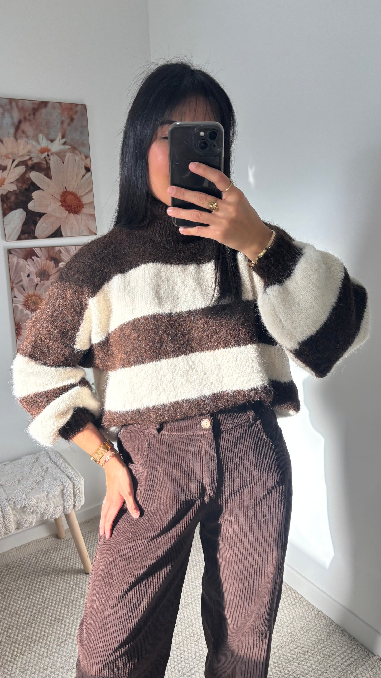 Pull rayé - chocolat