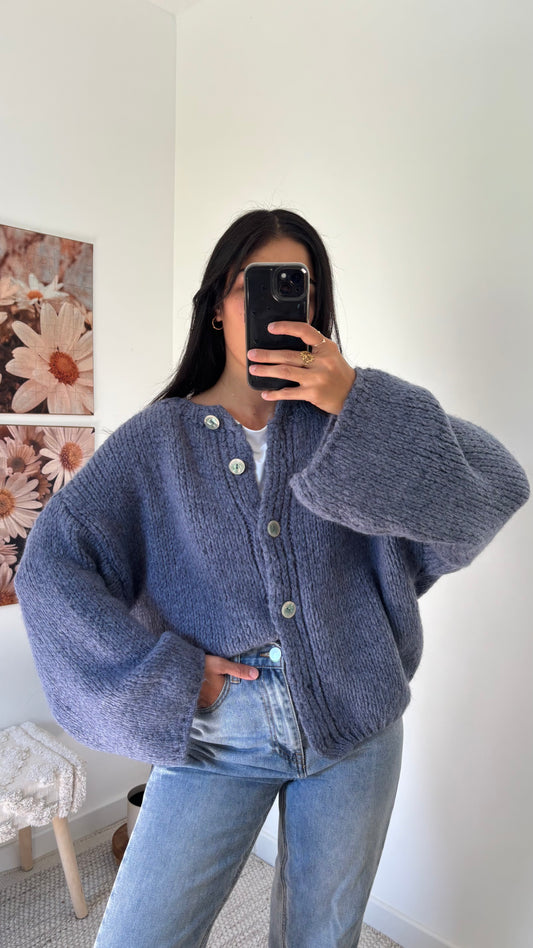 Cardigan boutonné bleu