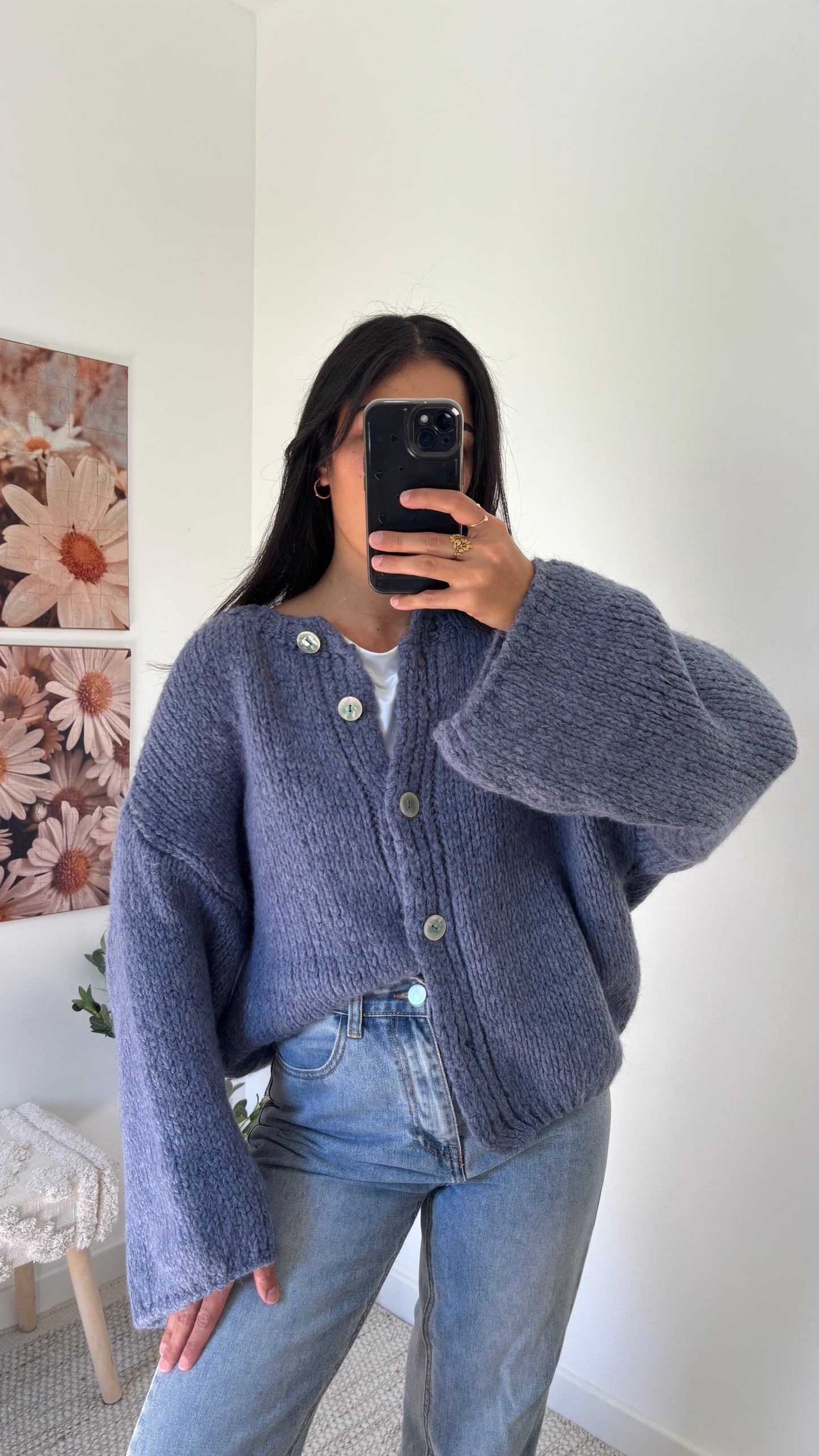 Cardigan boutonné bleu