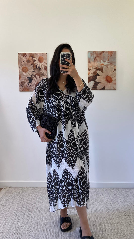 Robe midi motif noir