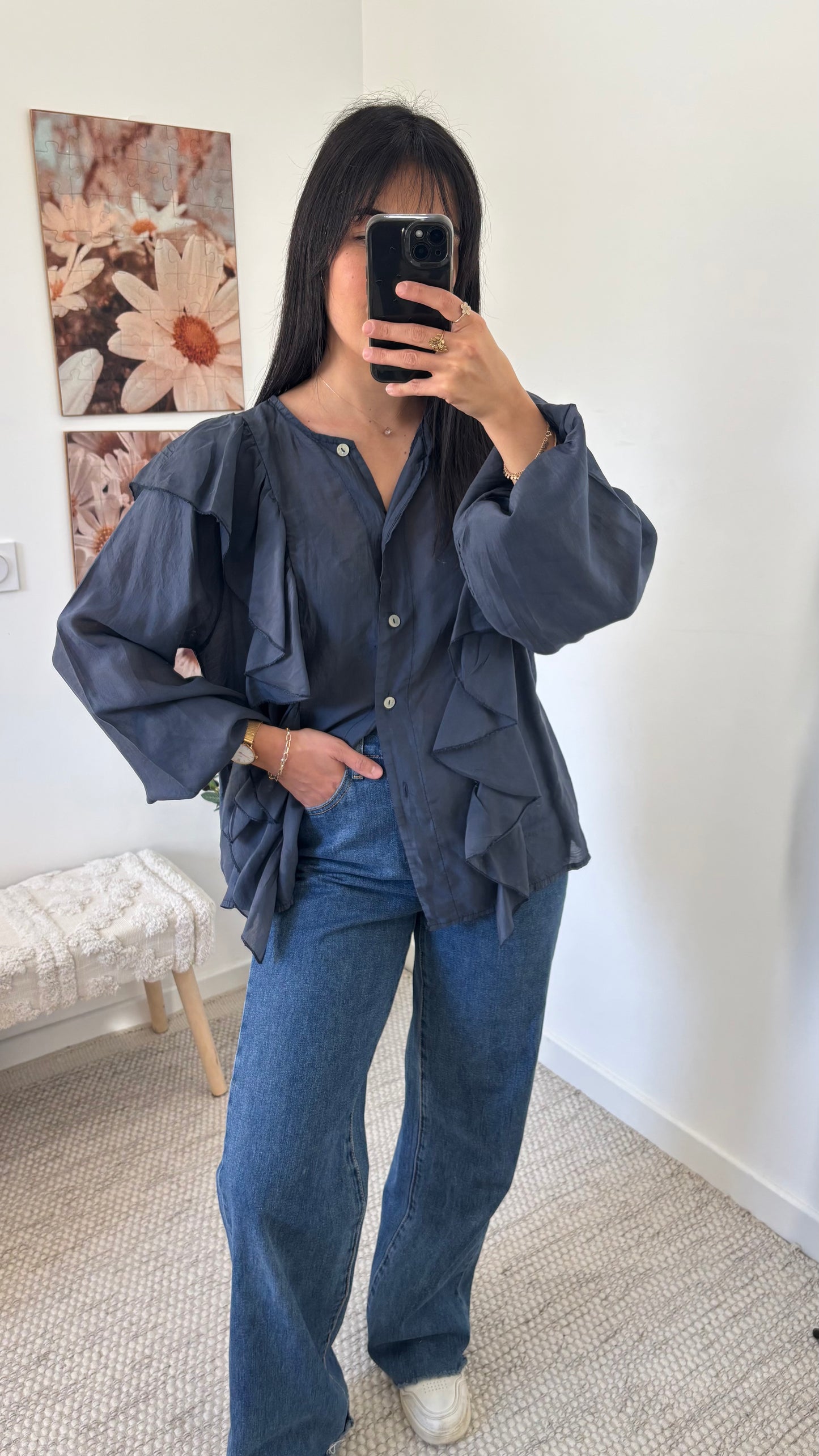 Chemise volantée - bleu