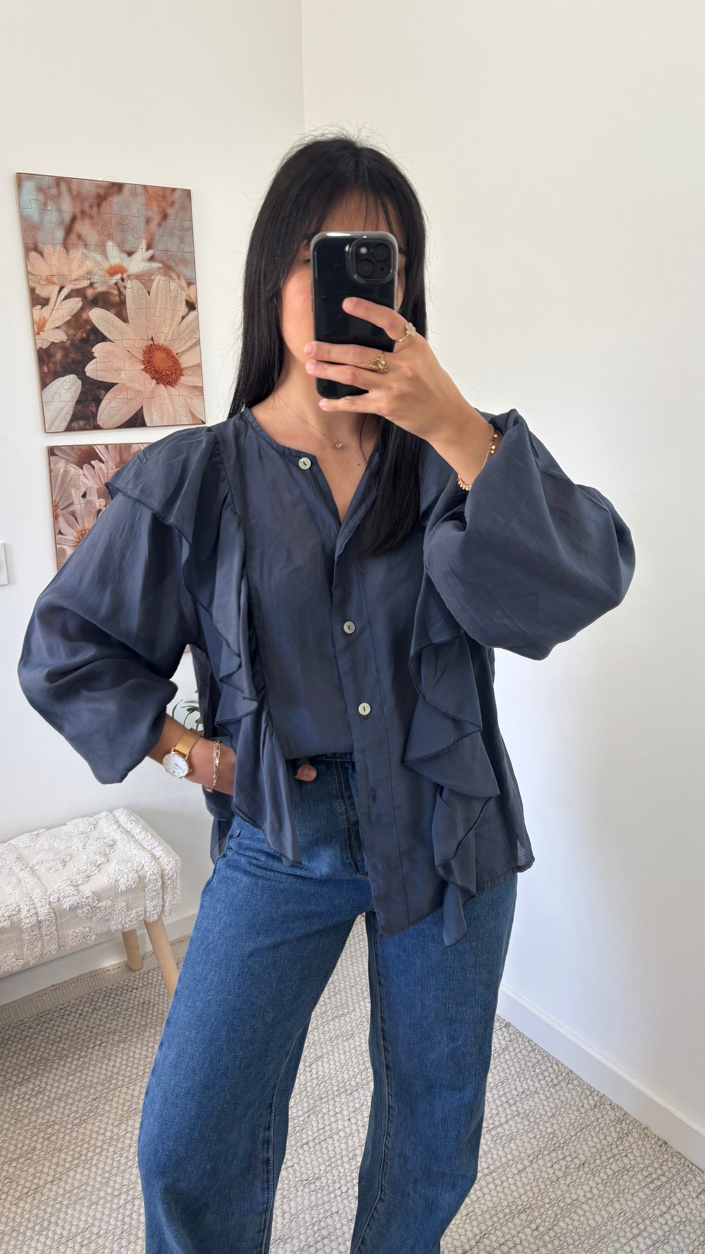 Chemise volantée - bleu