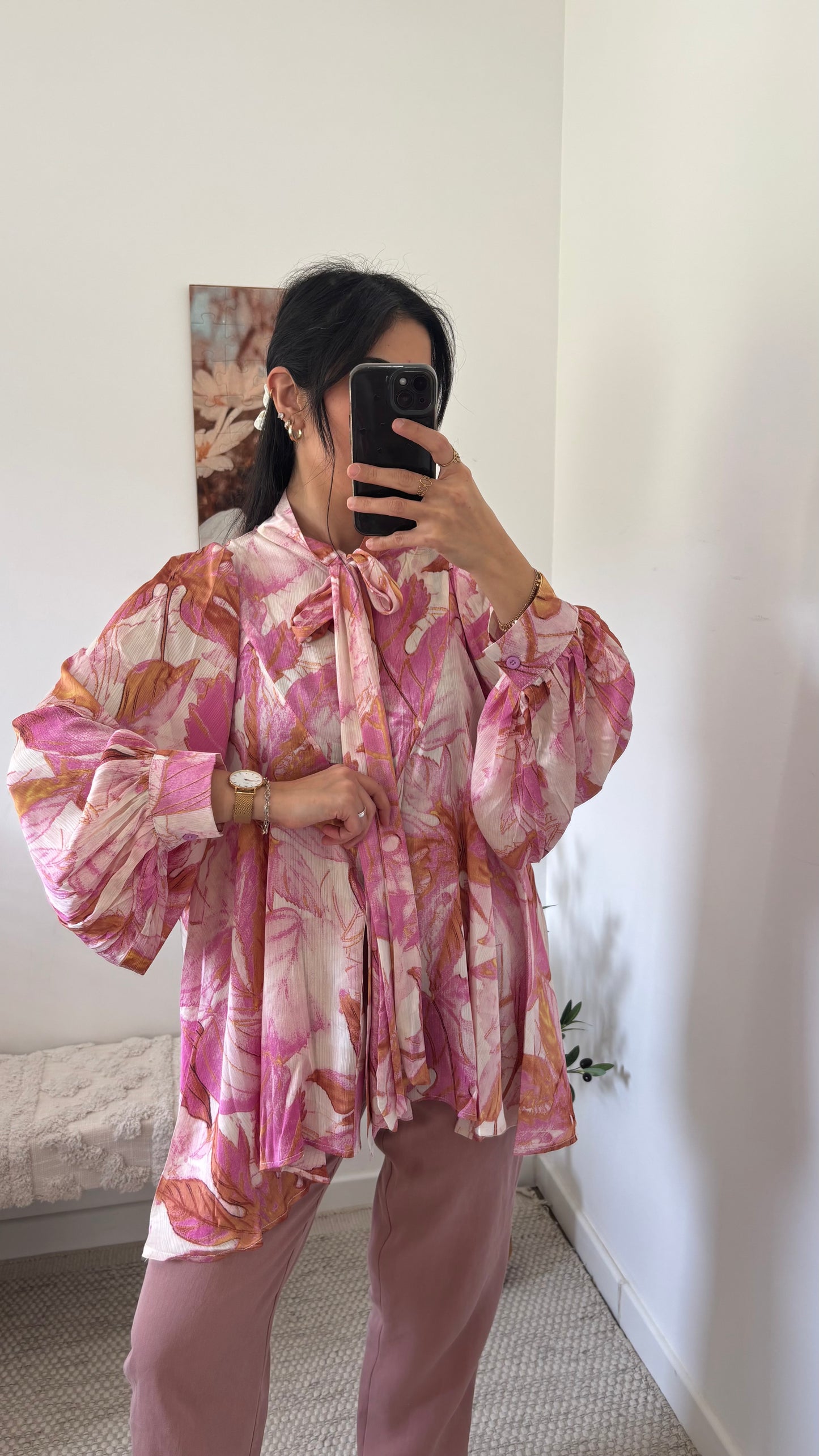 Blouse fleurie rose