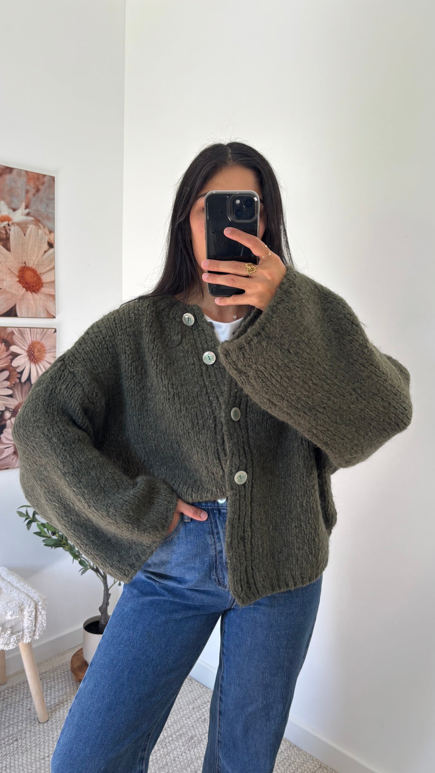 Cardigan boutonné kaki