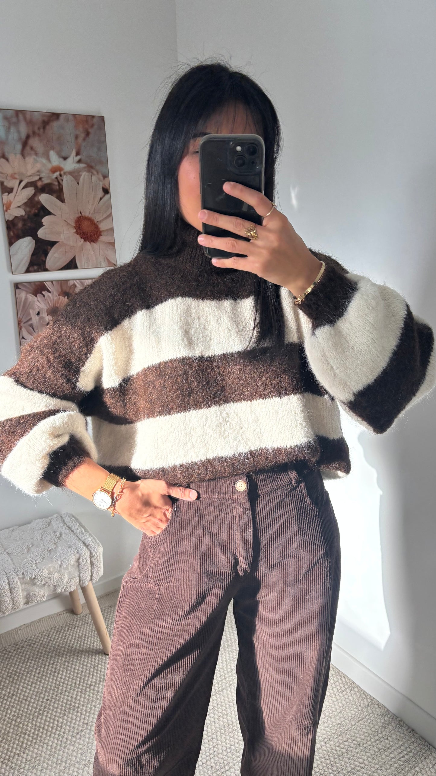 Pull rayé - chocolat