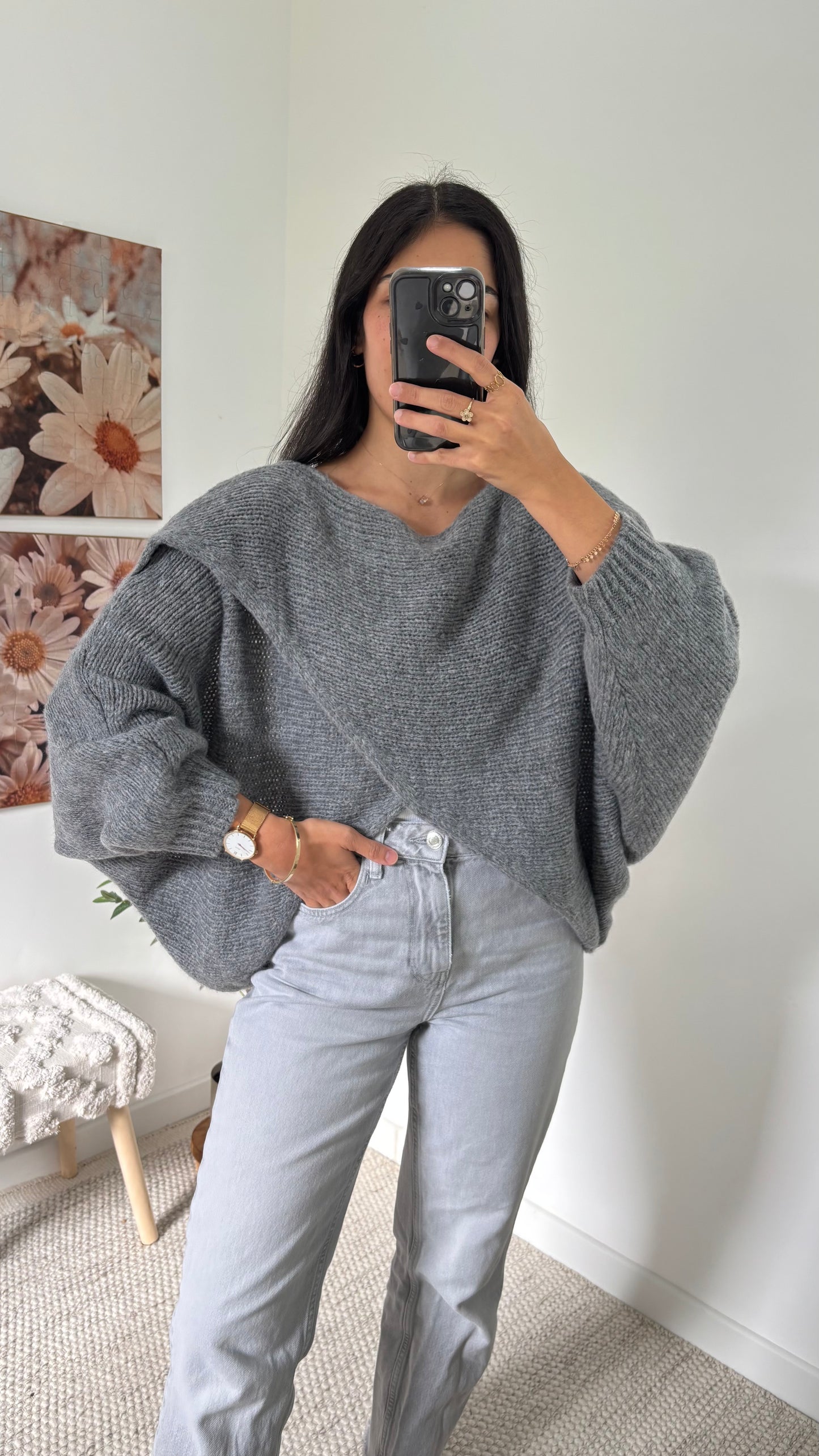 Pull croisé - Gris