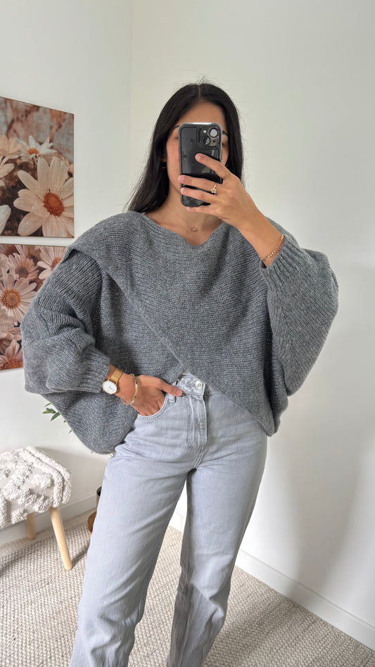 Pull croisé - Gris