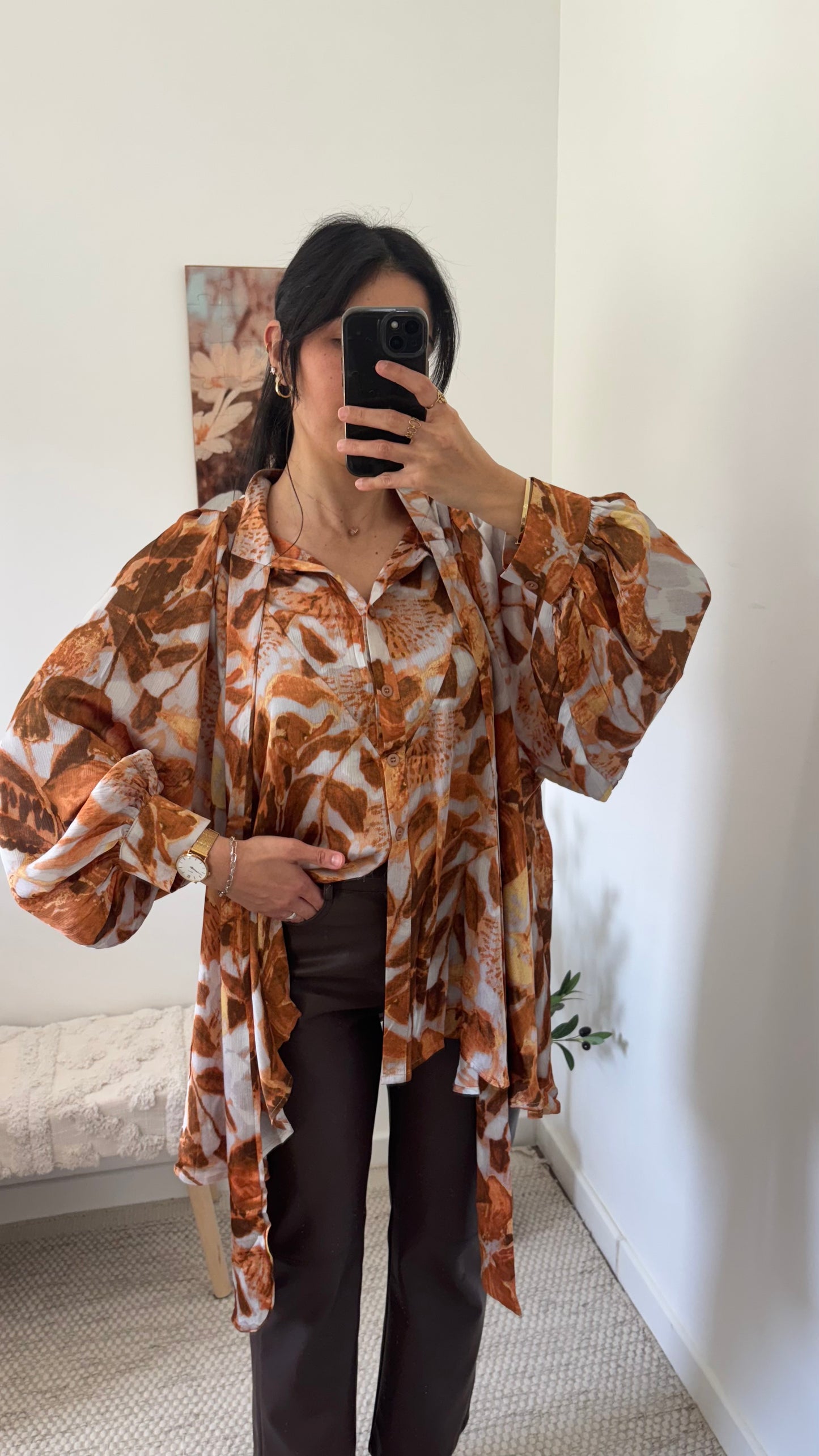 Blouse fleurie marron/orange