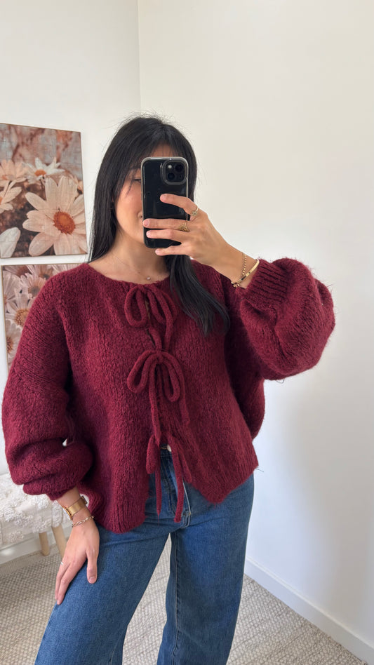 Cardigan noeuds - bordeaux