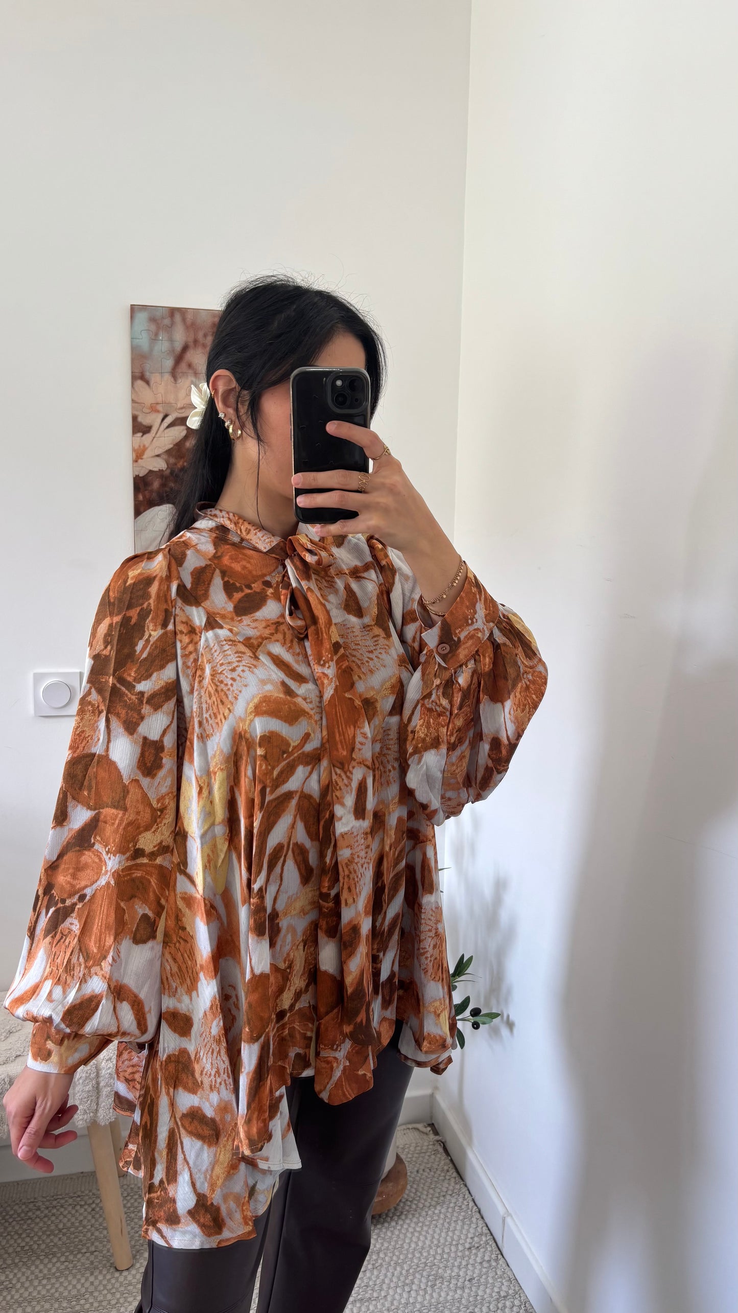 Blouse fleurie marron/orange
