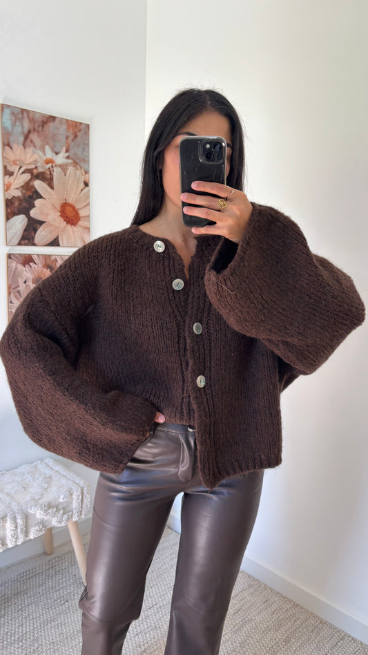 Cardigan boutonné chocolat