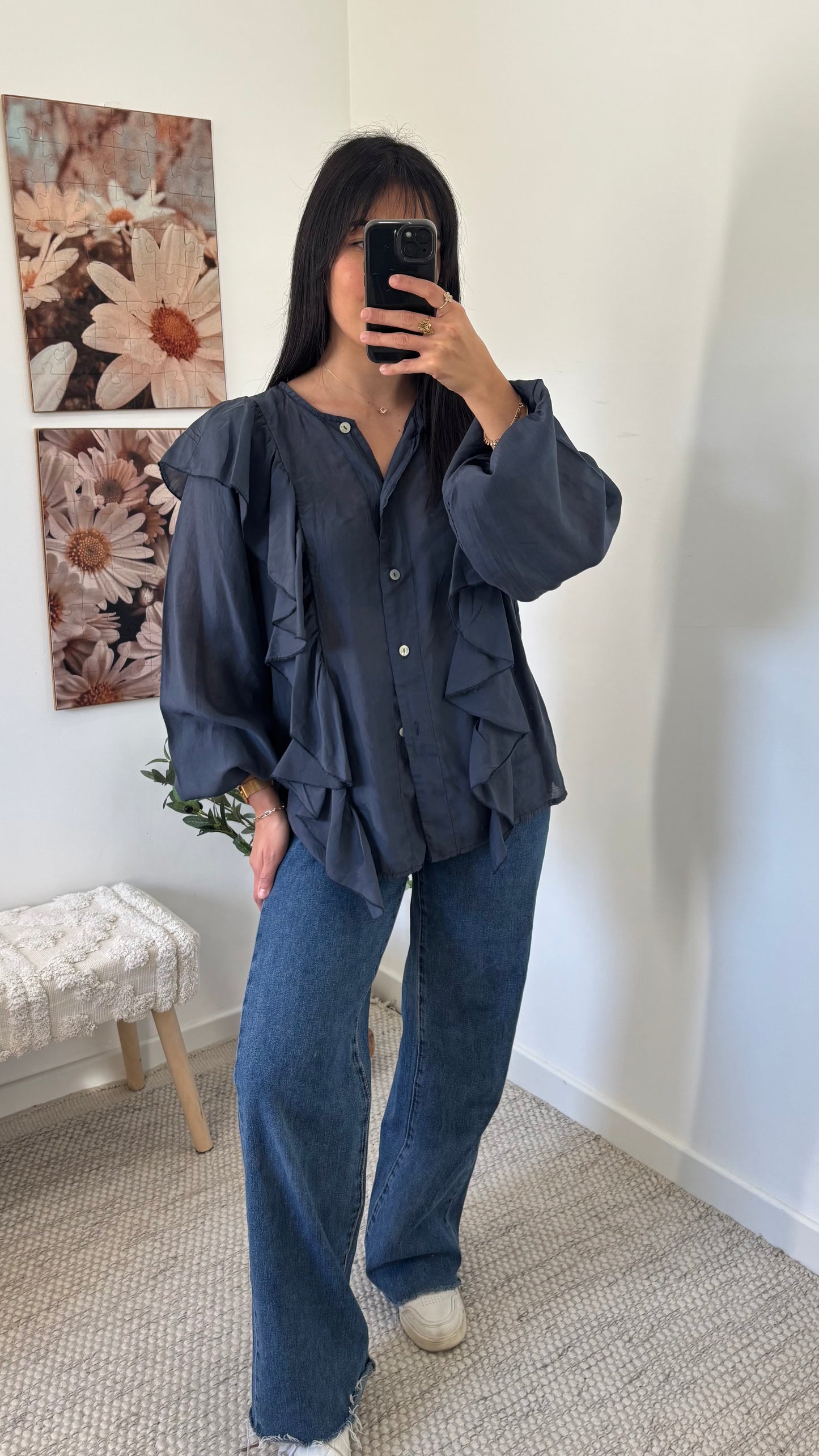 Chemise volantée - bleu