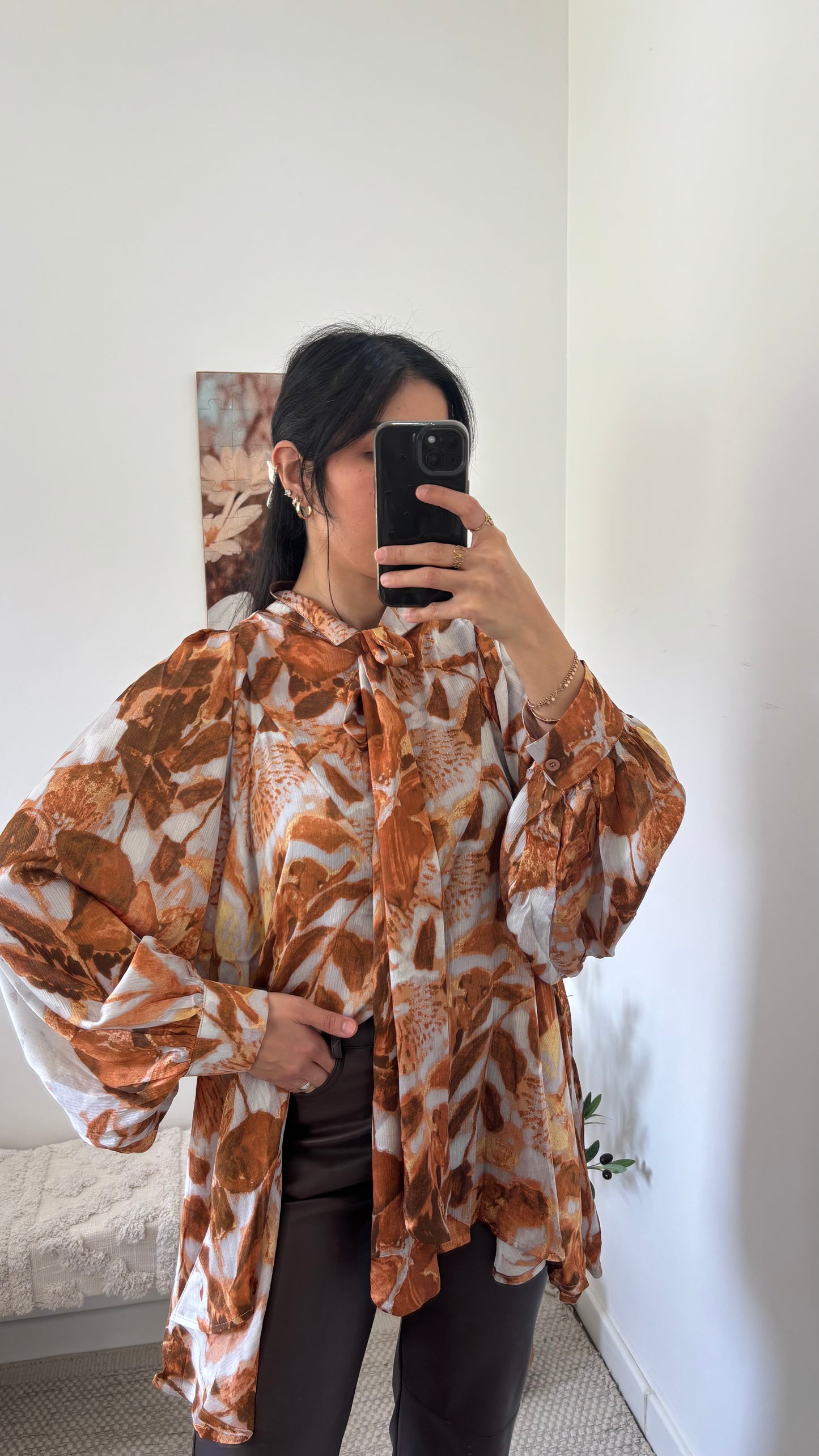 Blouse fleurie marron/orange