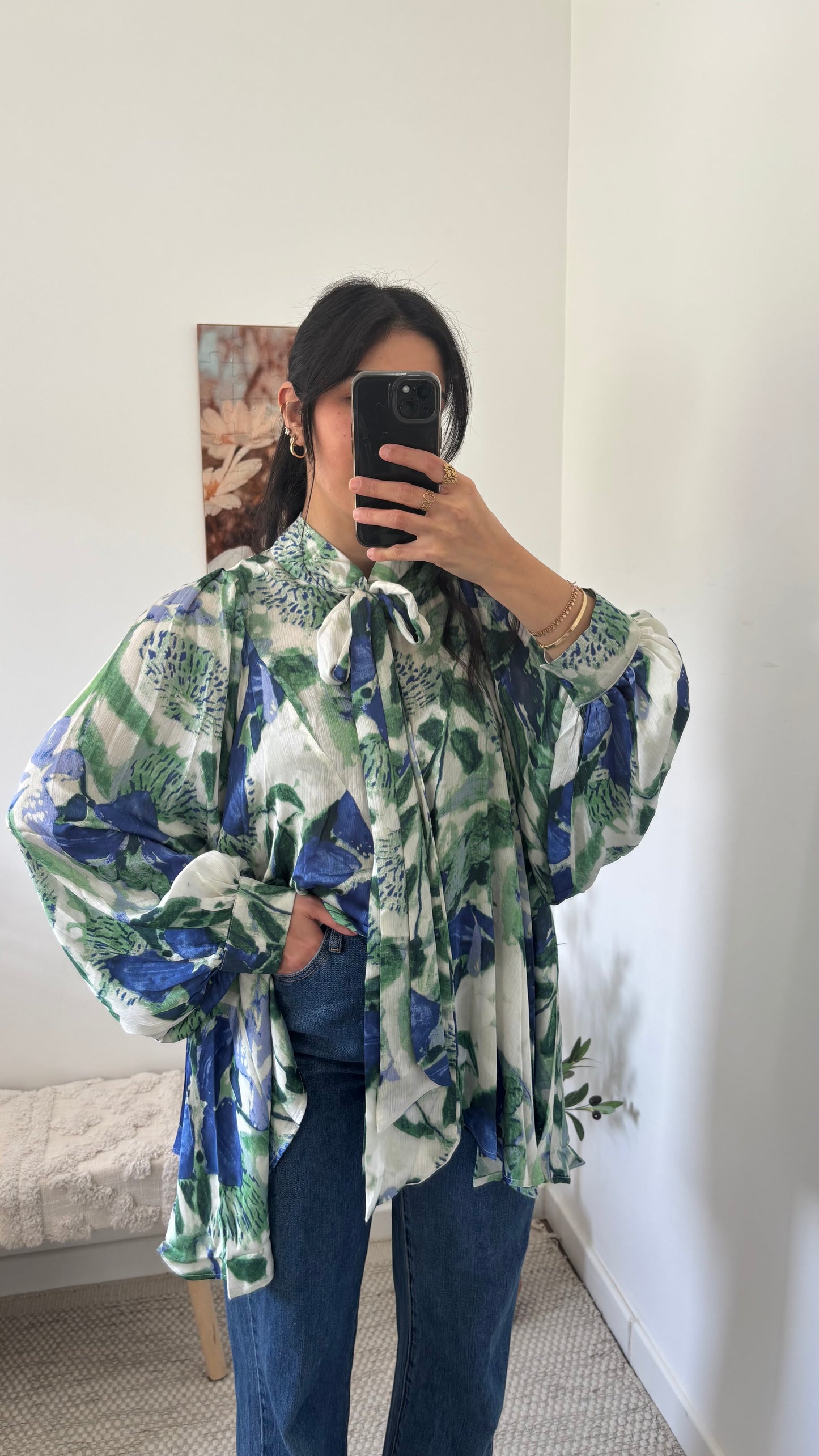 Blouse fleurie bleu/vert