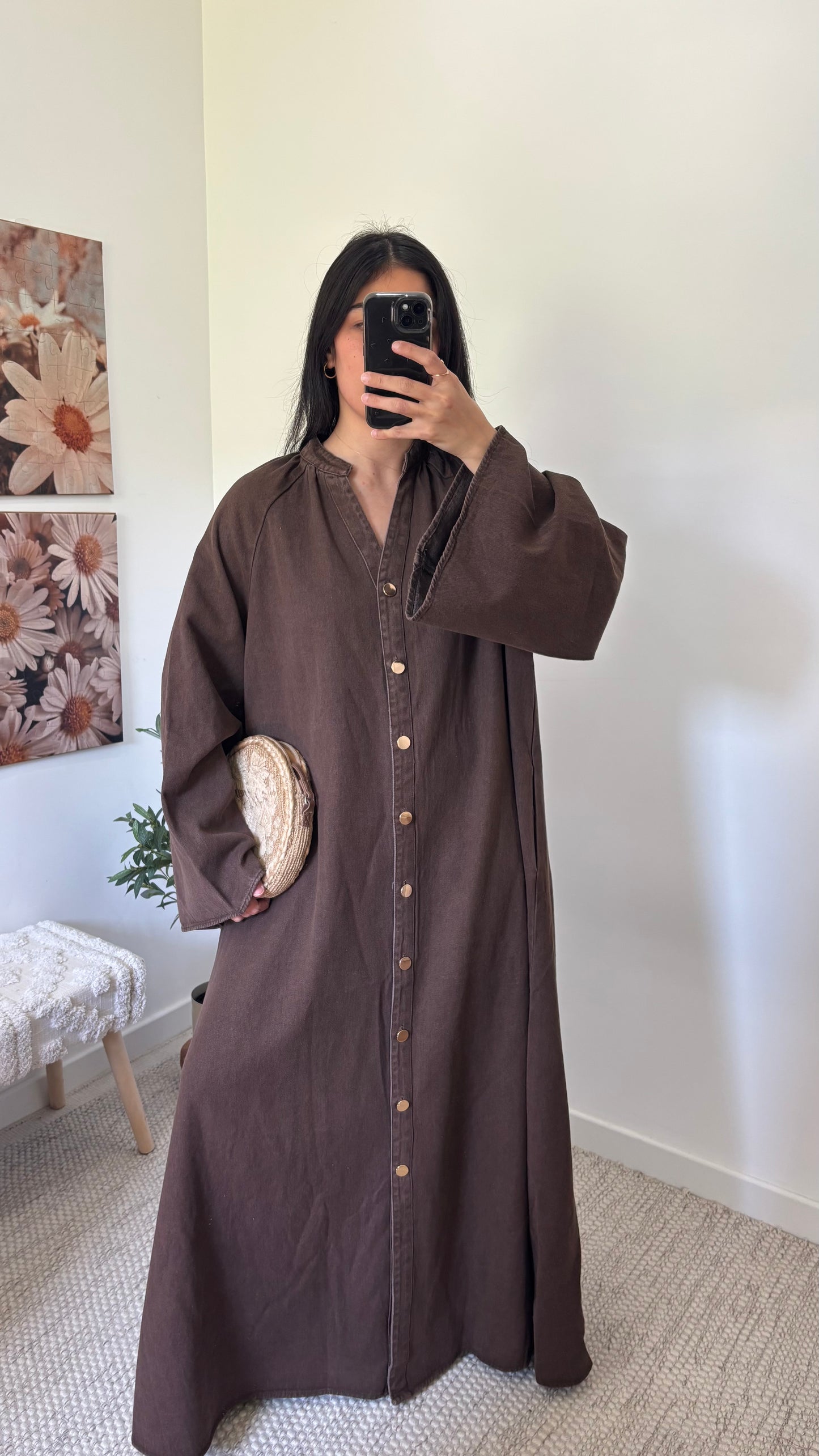 Robe jean longue - marron