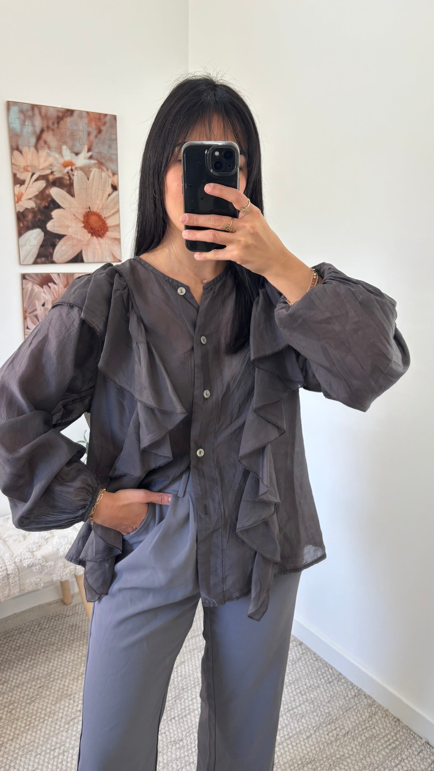 Chemise volantée - chocolat