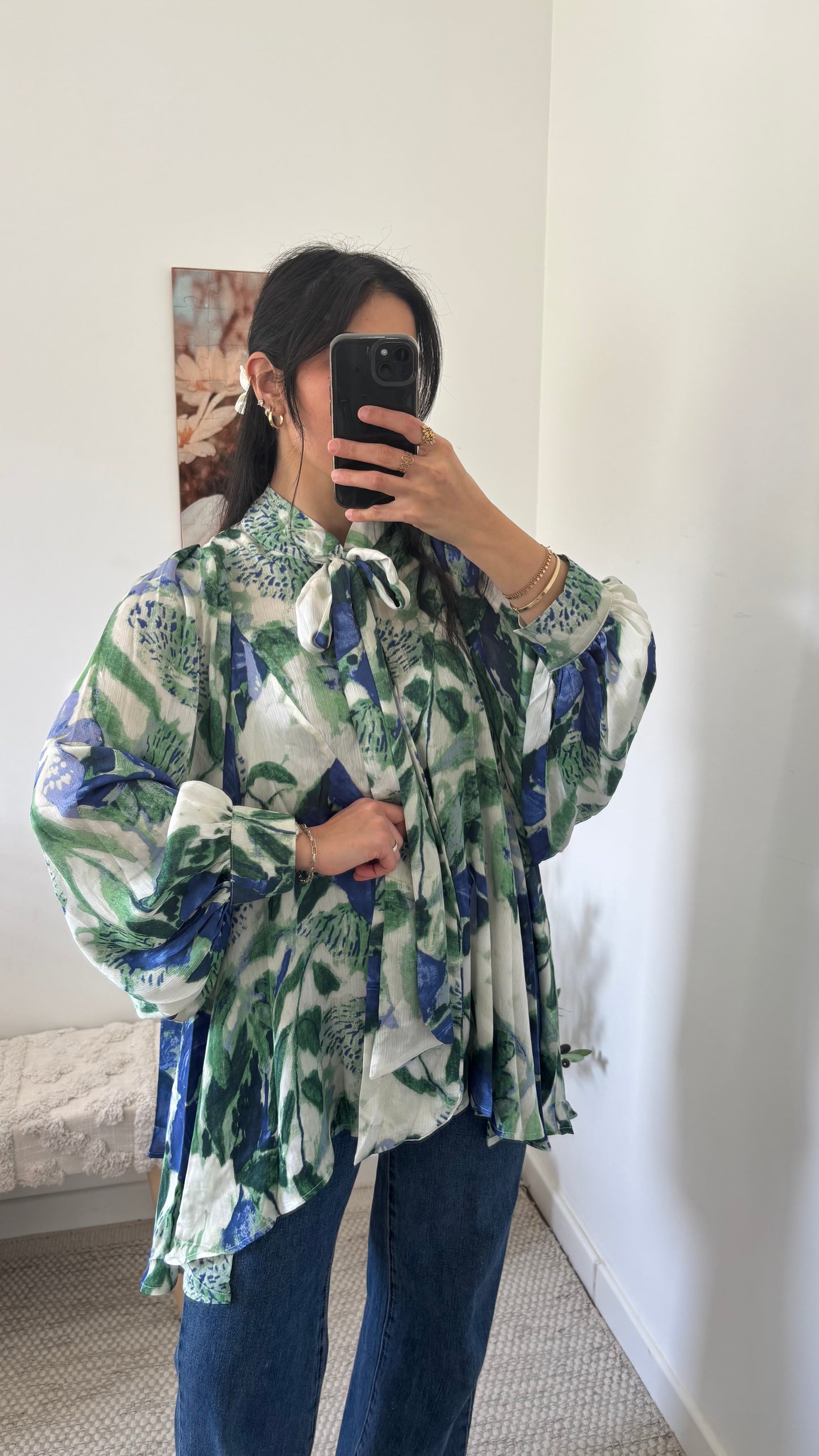 Blouse fleurie bleu/vert