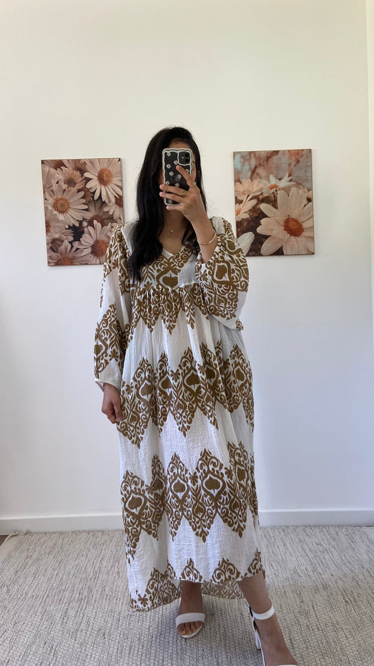 Robe midi motif camel