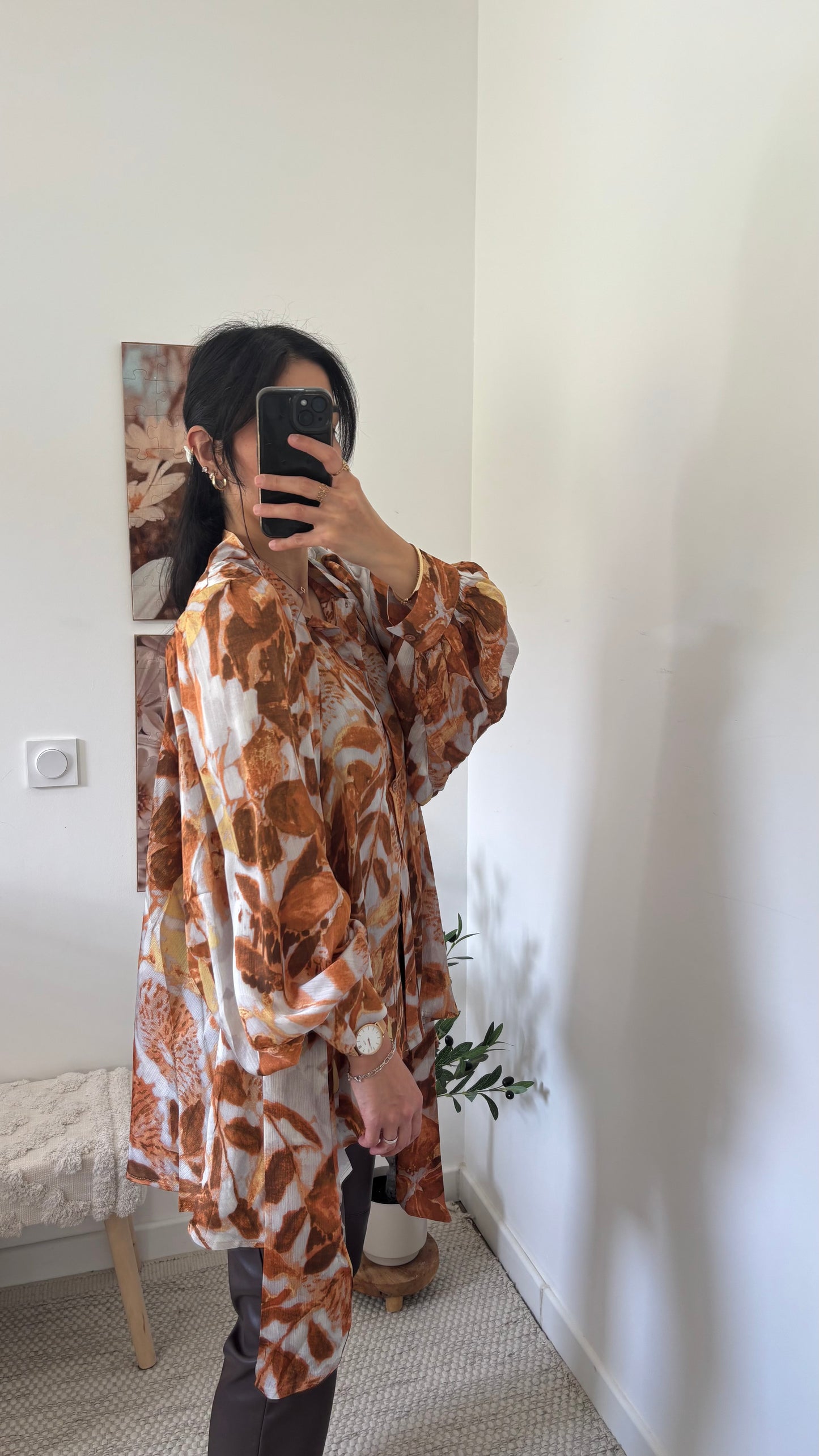 Blouse fleurie marron/orange