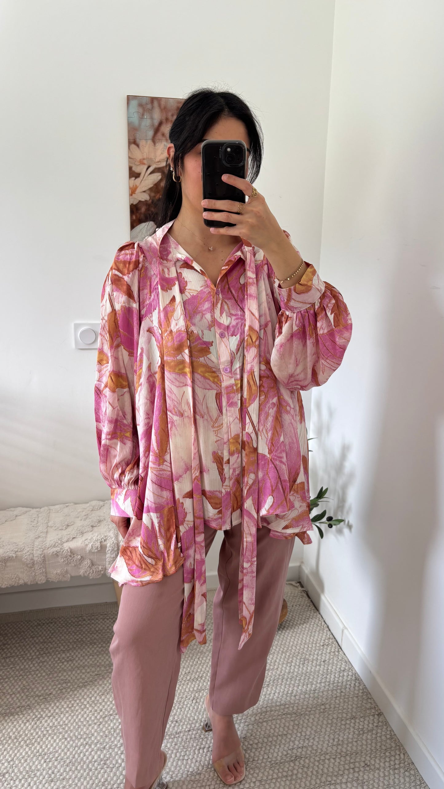 Blouse fleurie rose