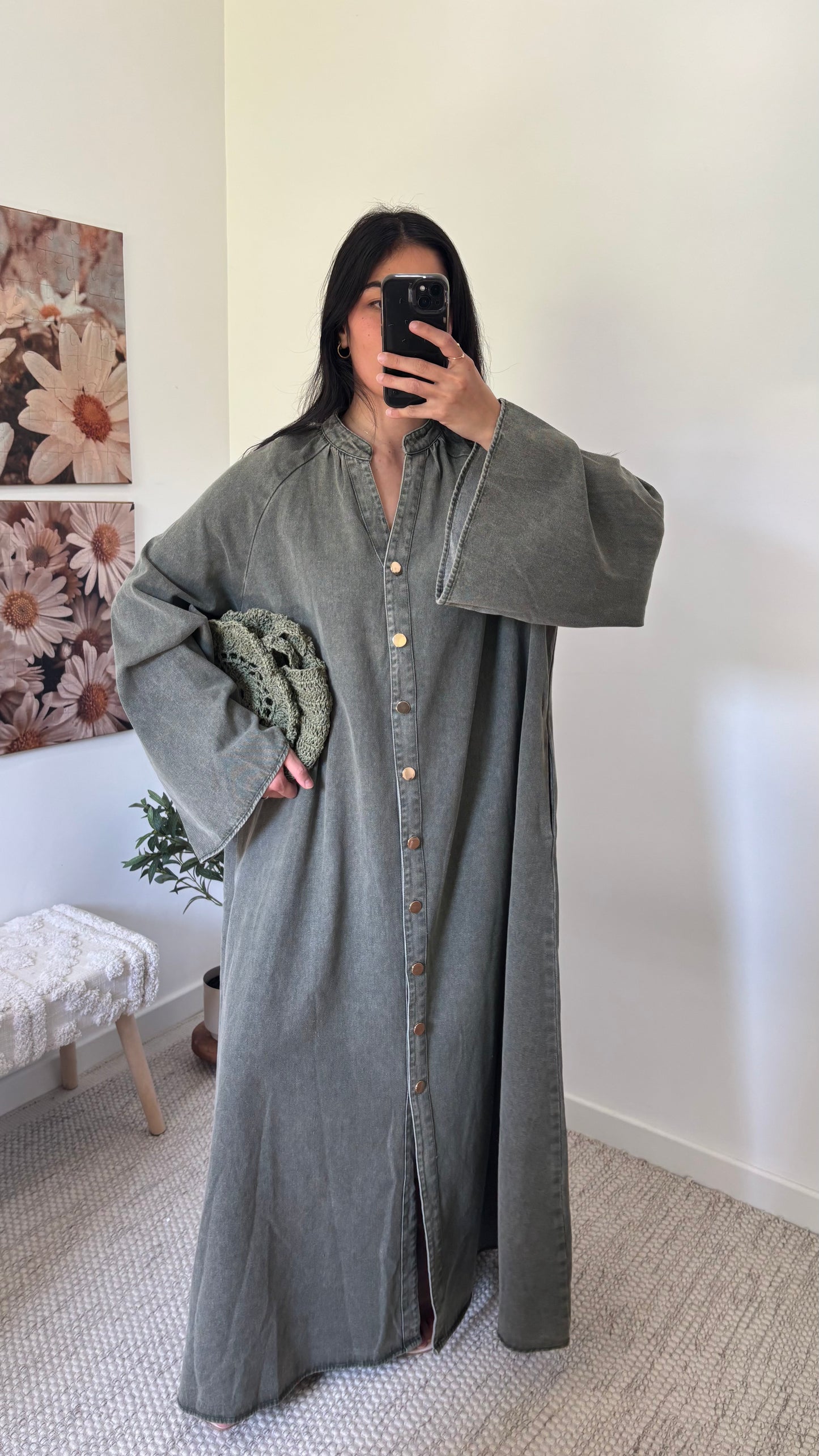 Robe jean longue - kaki