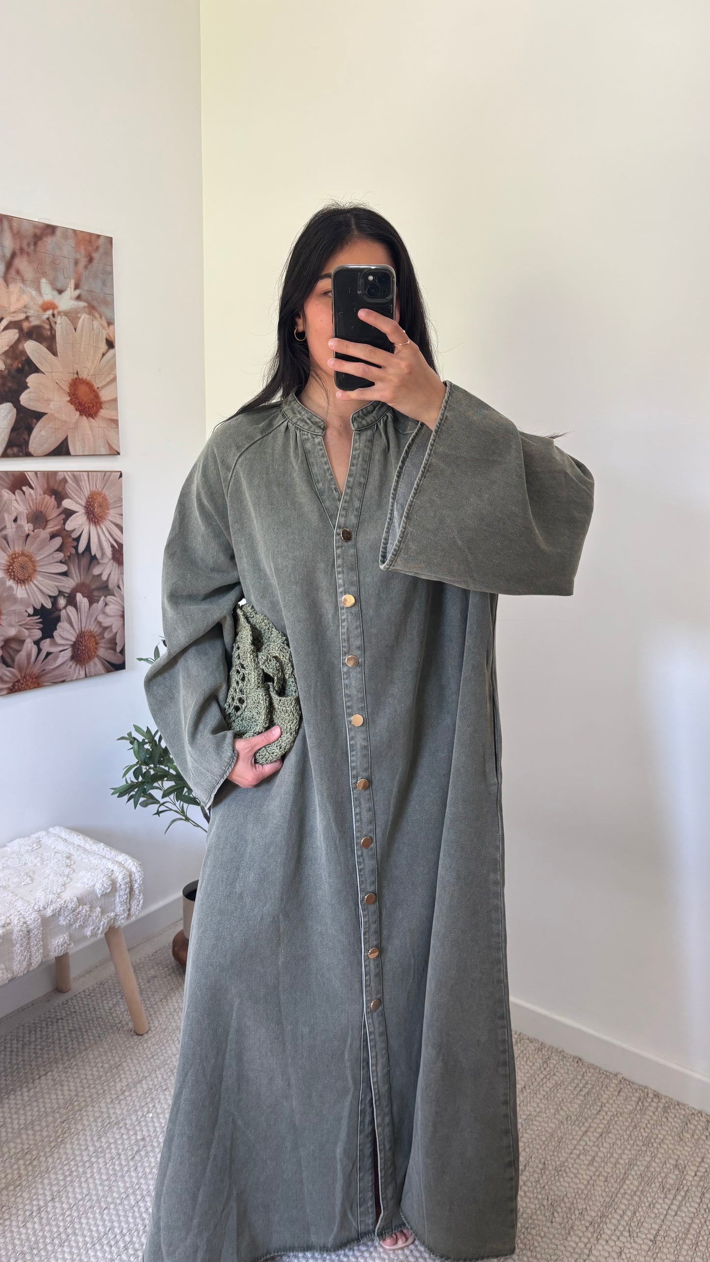 Robe jean longue - kaki