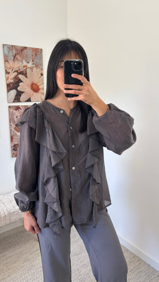 Chemise volantée - chocolat