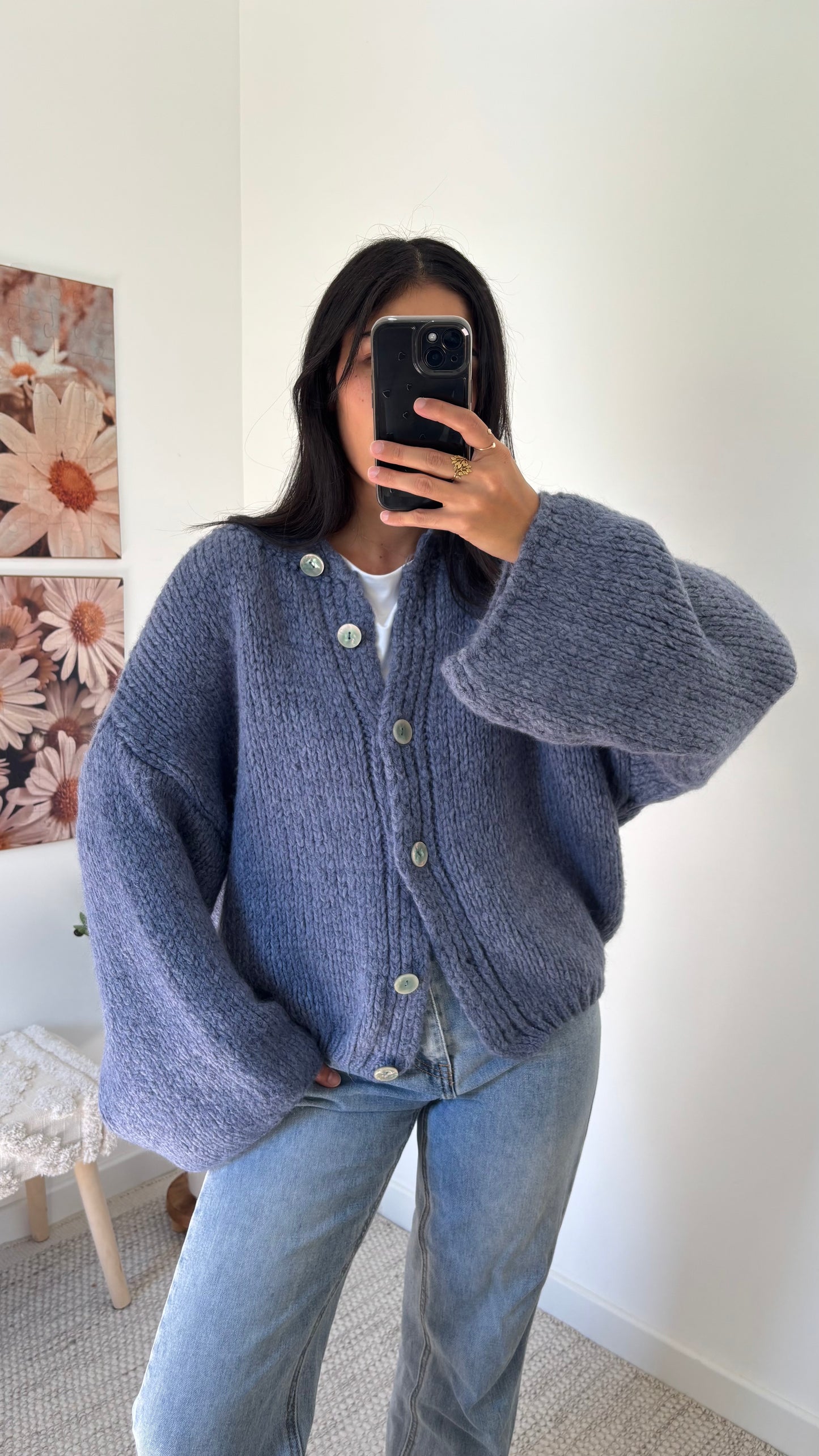 Cardigan boutonné bleu