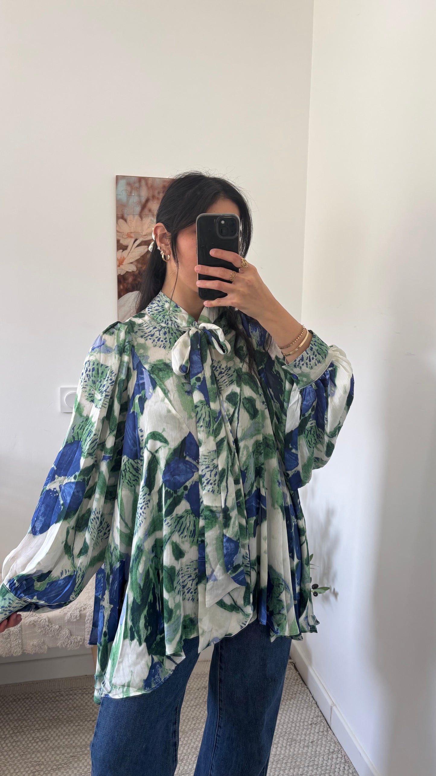 Blouse fleurie bleu/vert