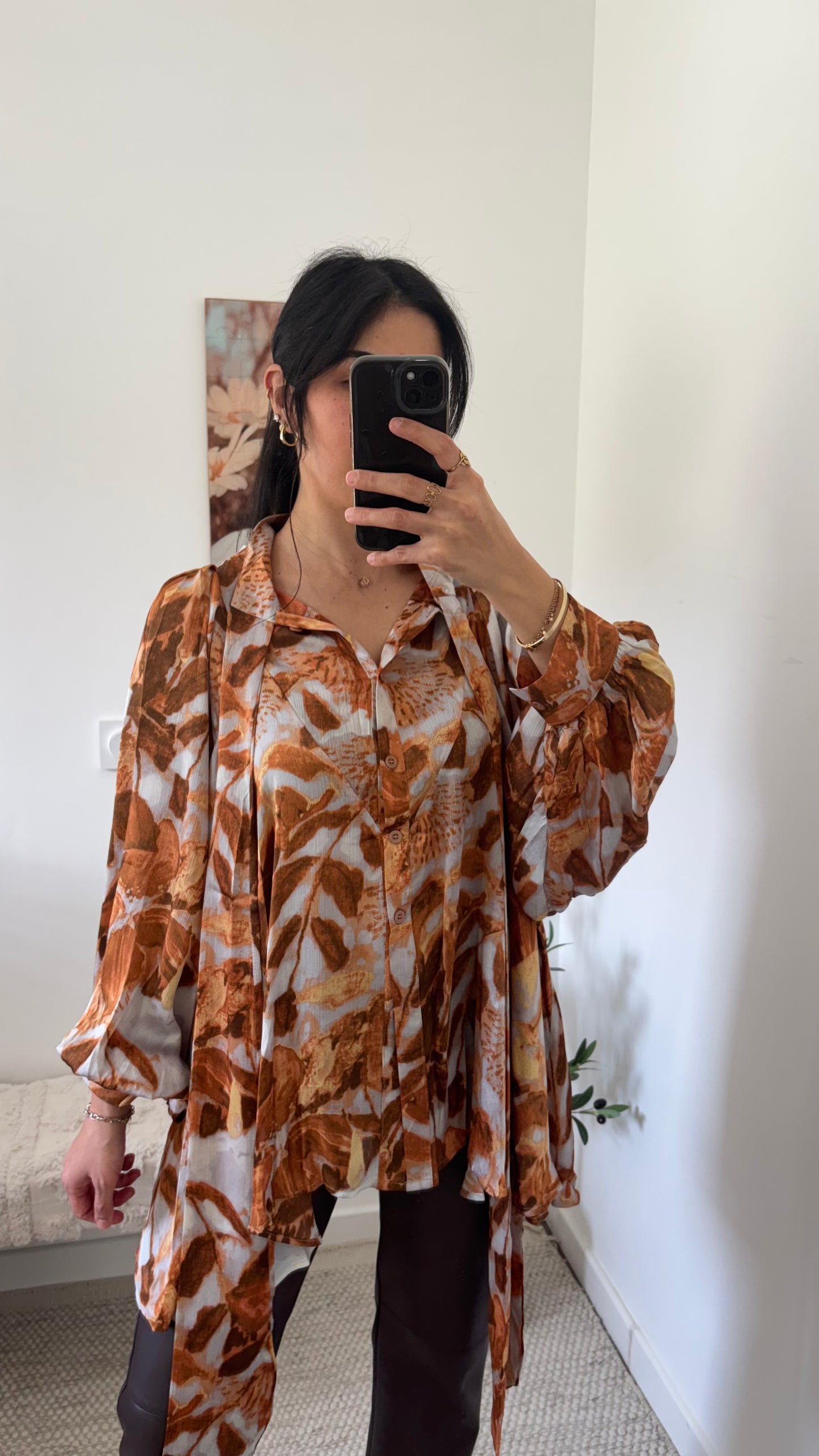 Blouse fleurie marron/orange