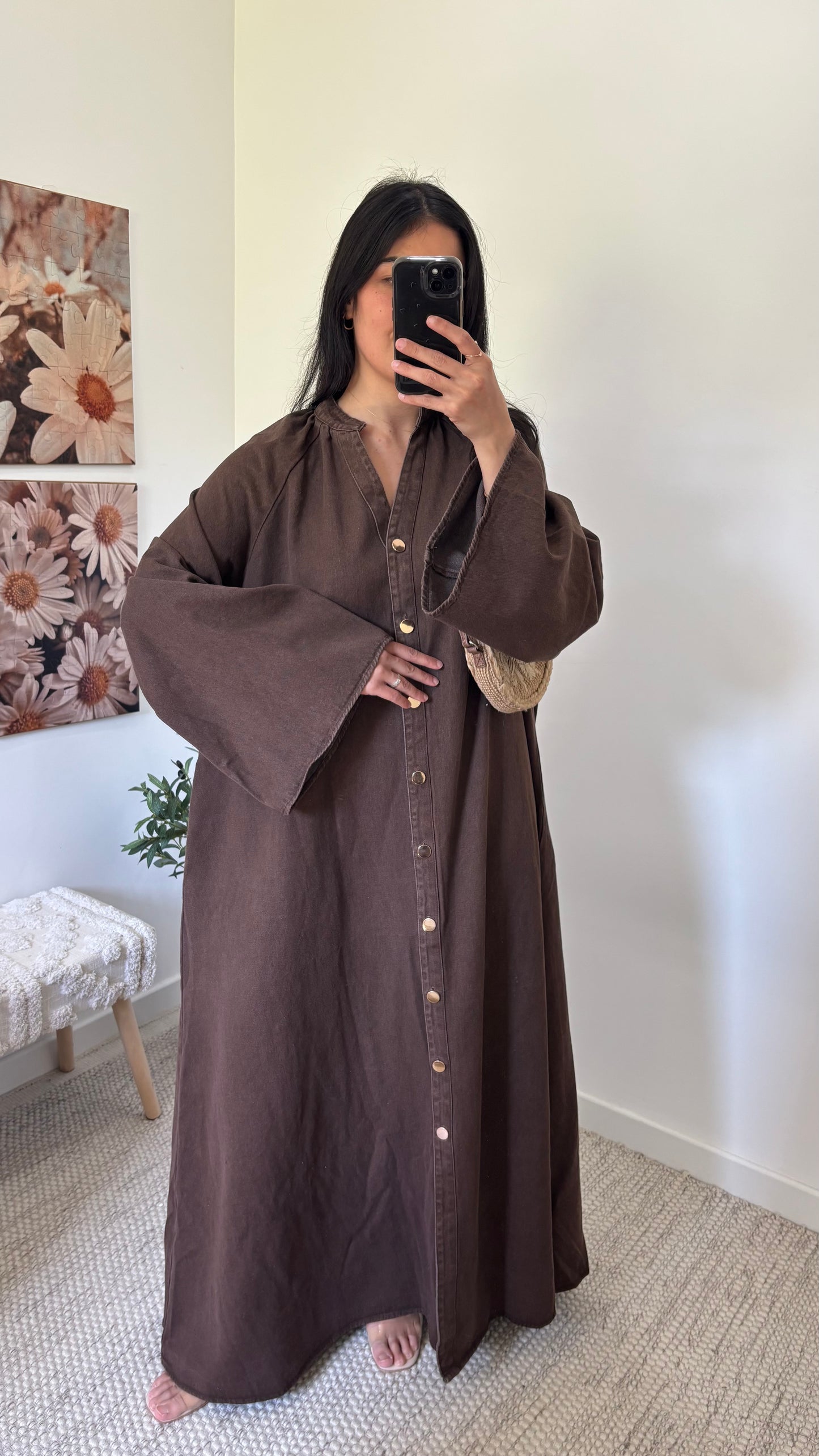 Robe jean longue - marron