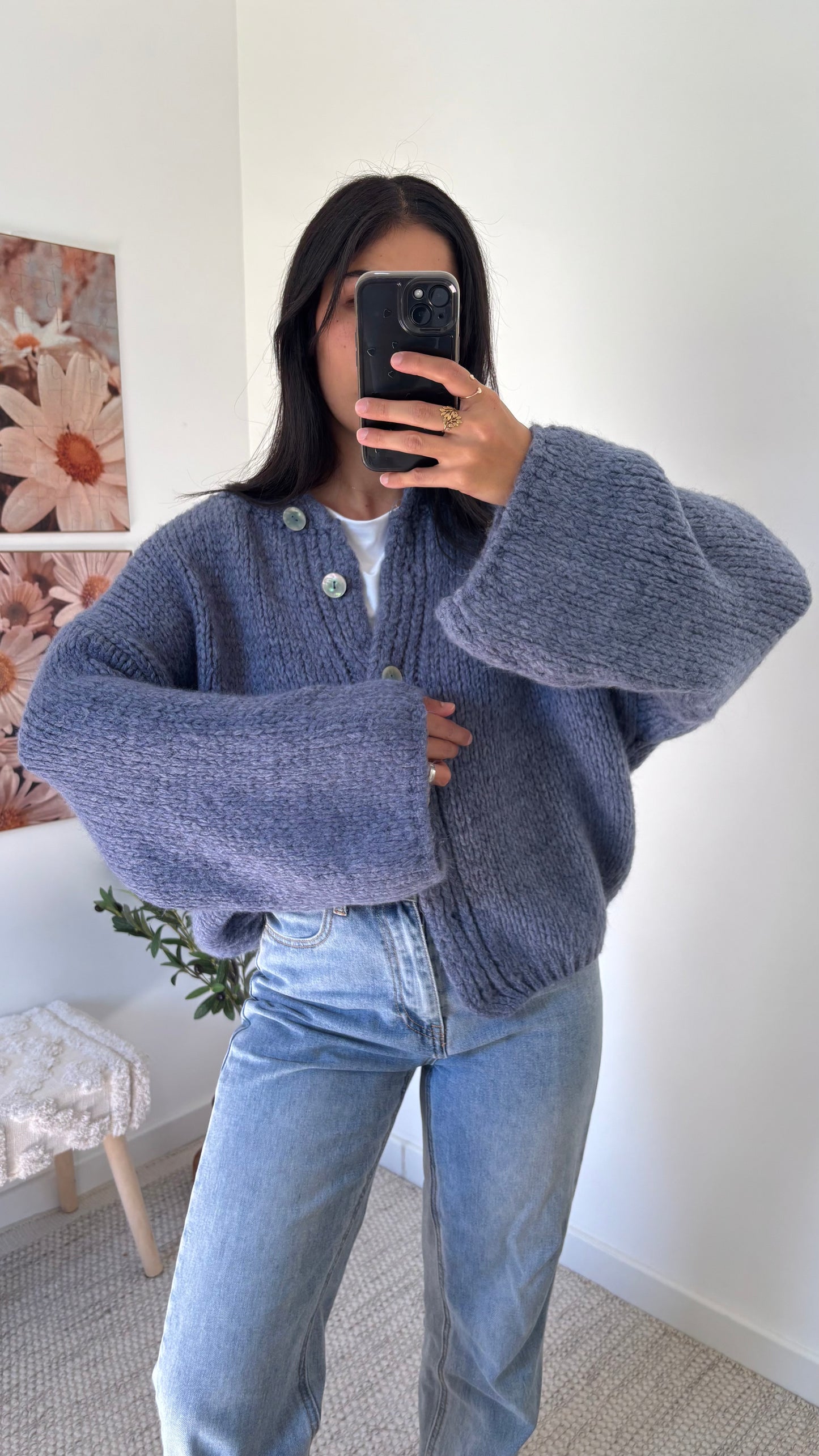 Cardigan boutonné bleu