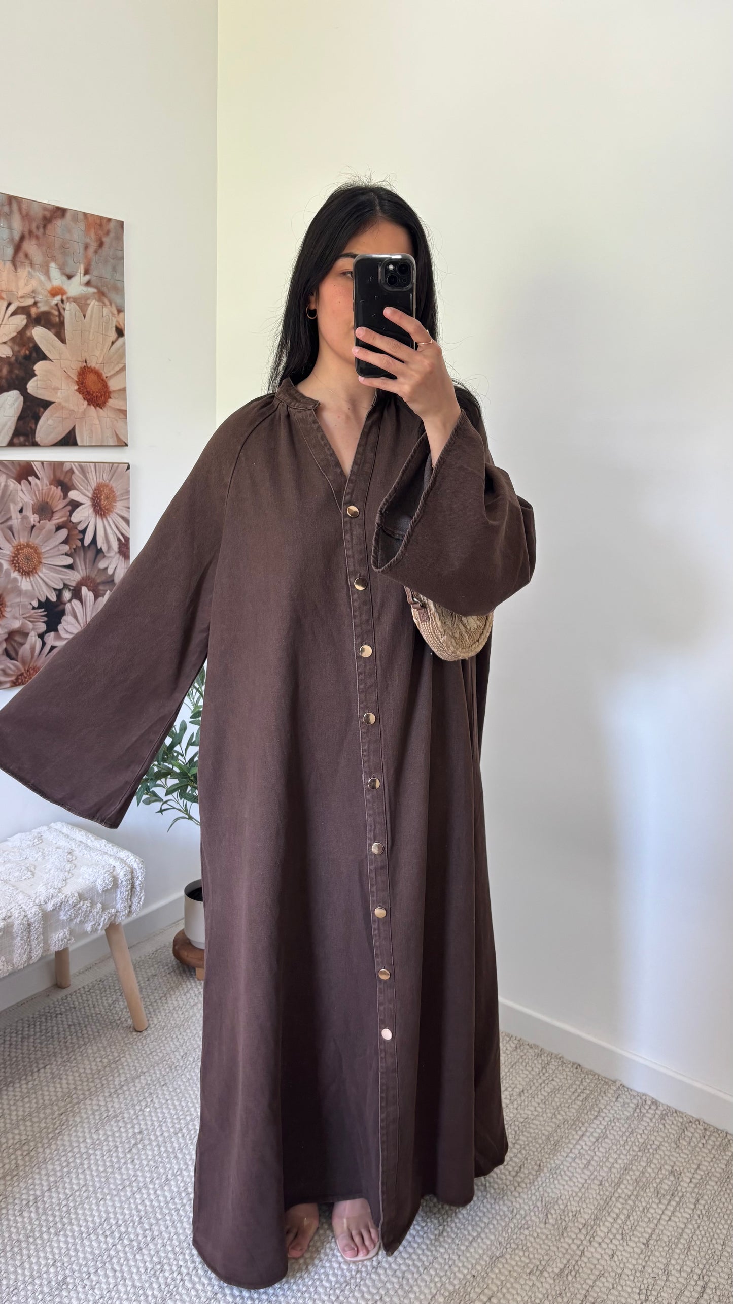 Robe jean longue - marron