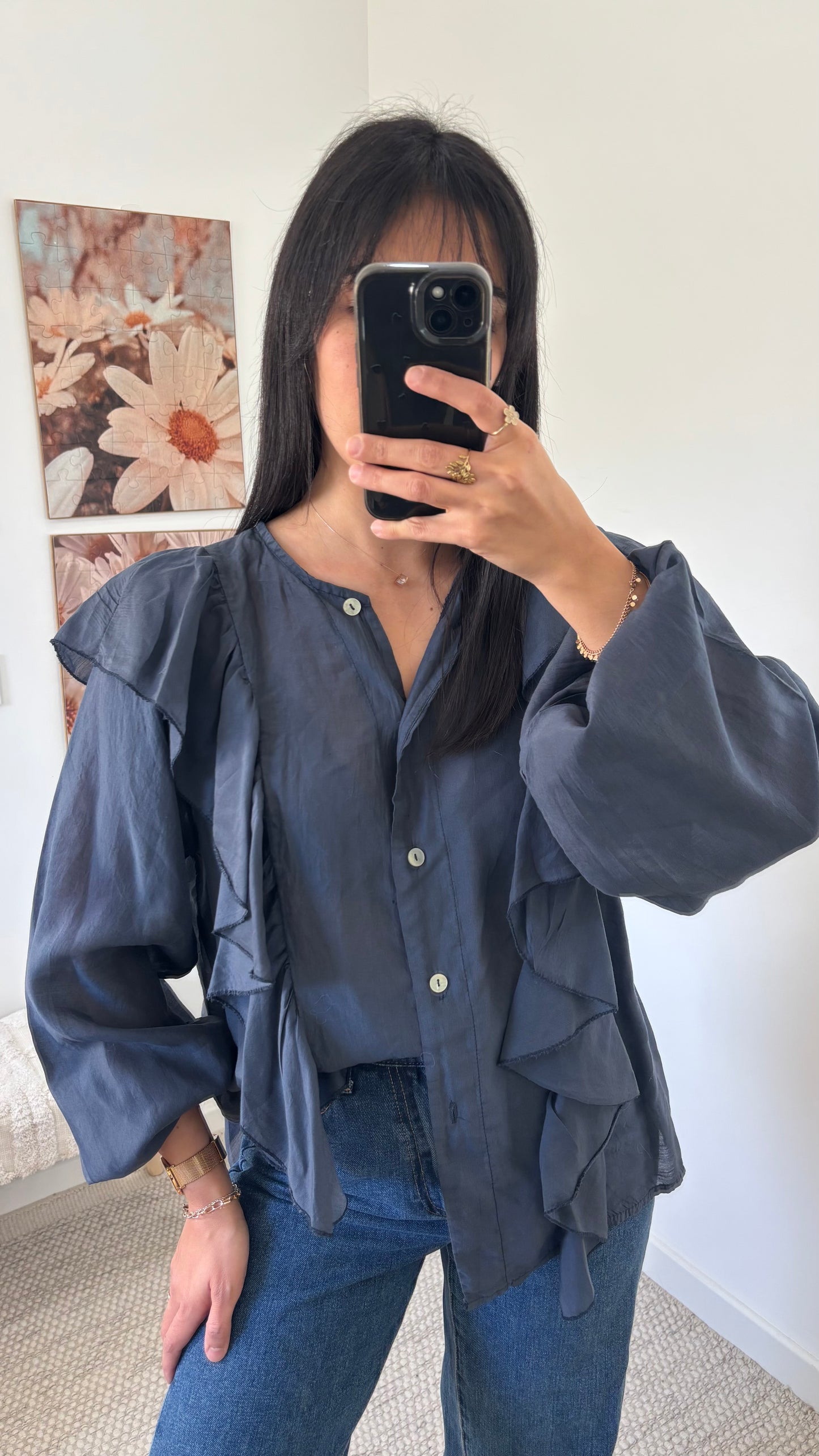 Chemise volantée - bleu