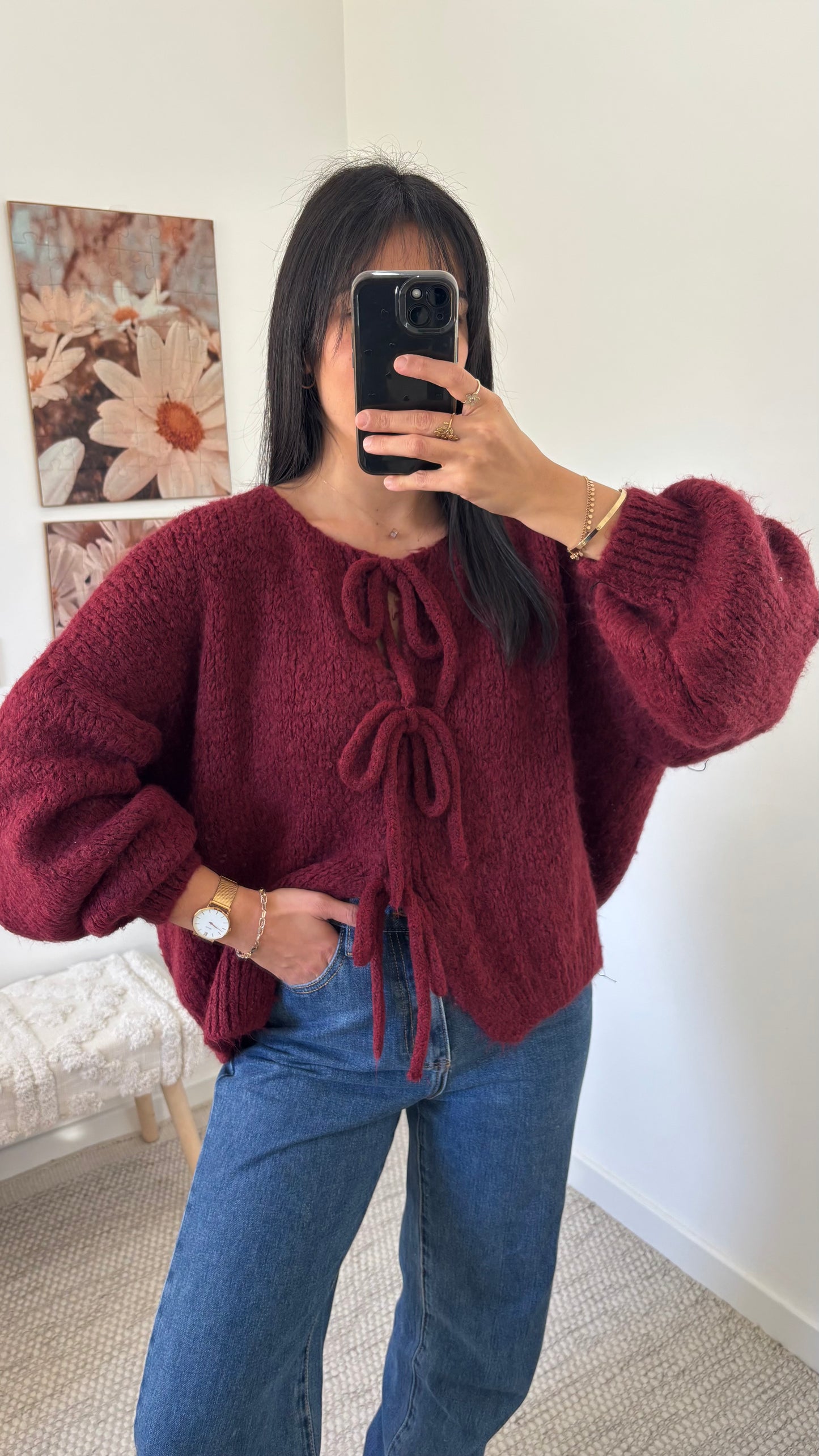 Cardigan noeuds - bordeaux
