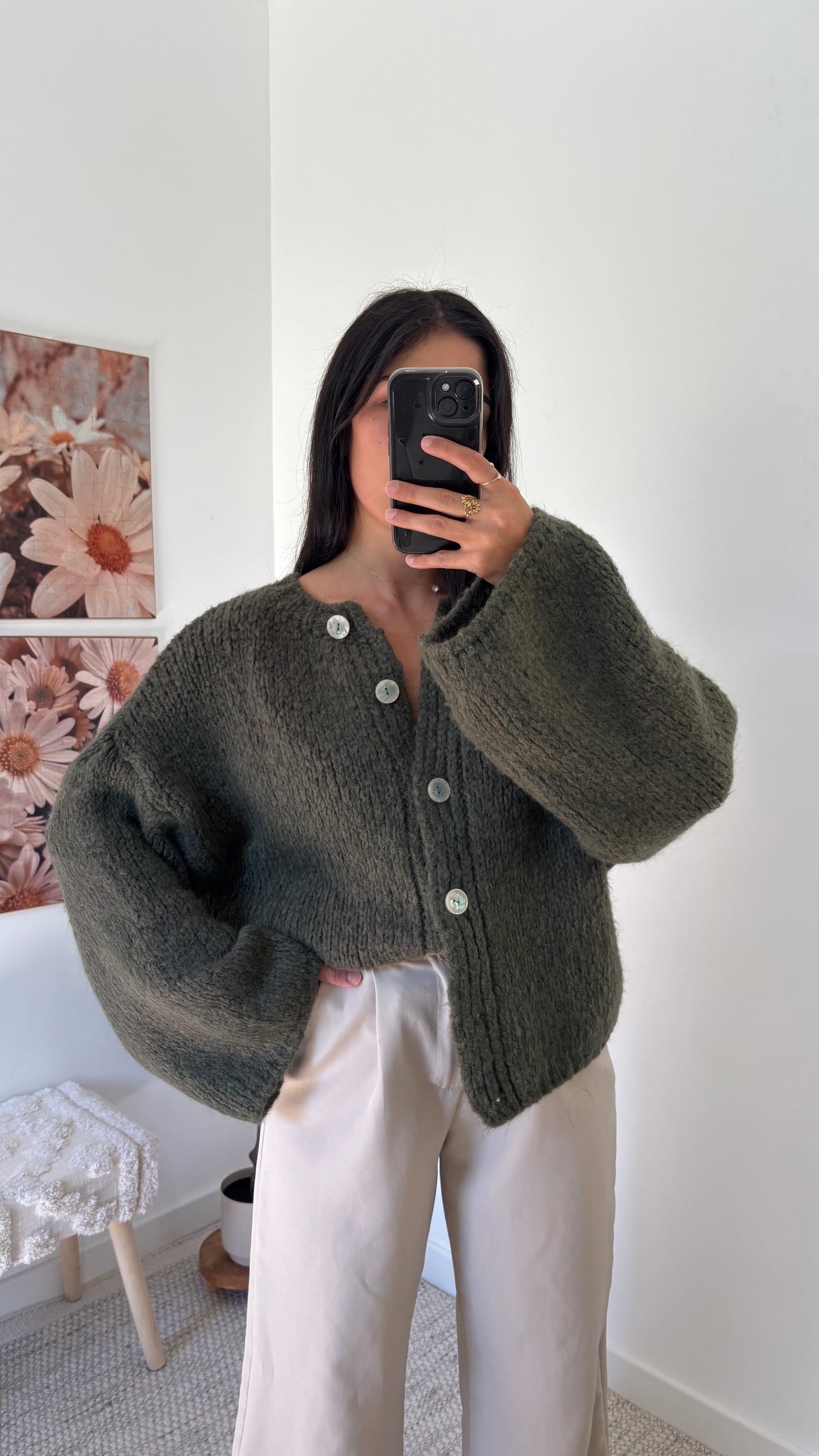 Cardigan boutonné kaki